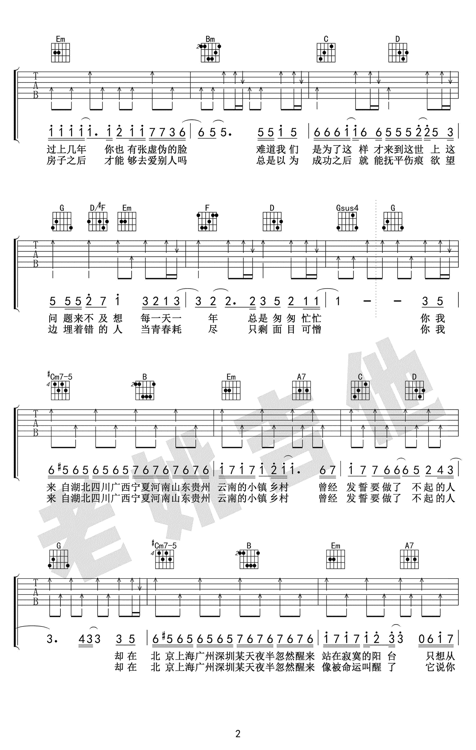 你曾是少年吉他谱_SHE_原版编配_吉他弹唱教学2