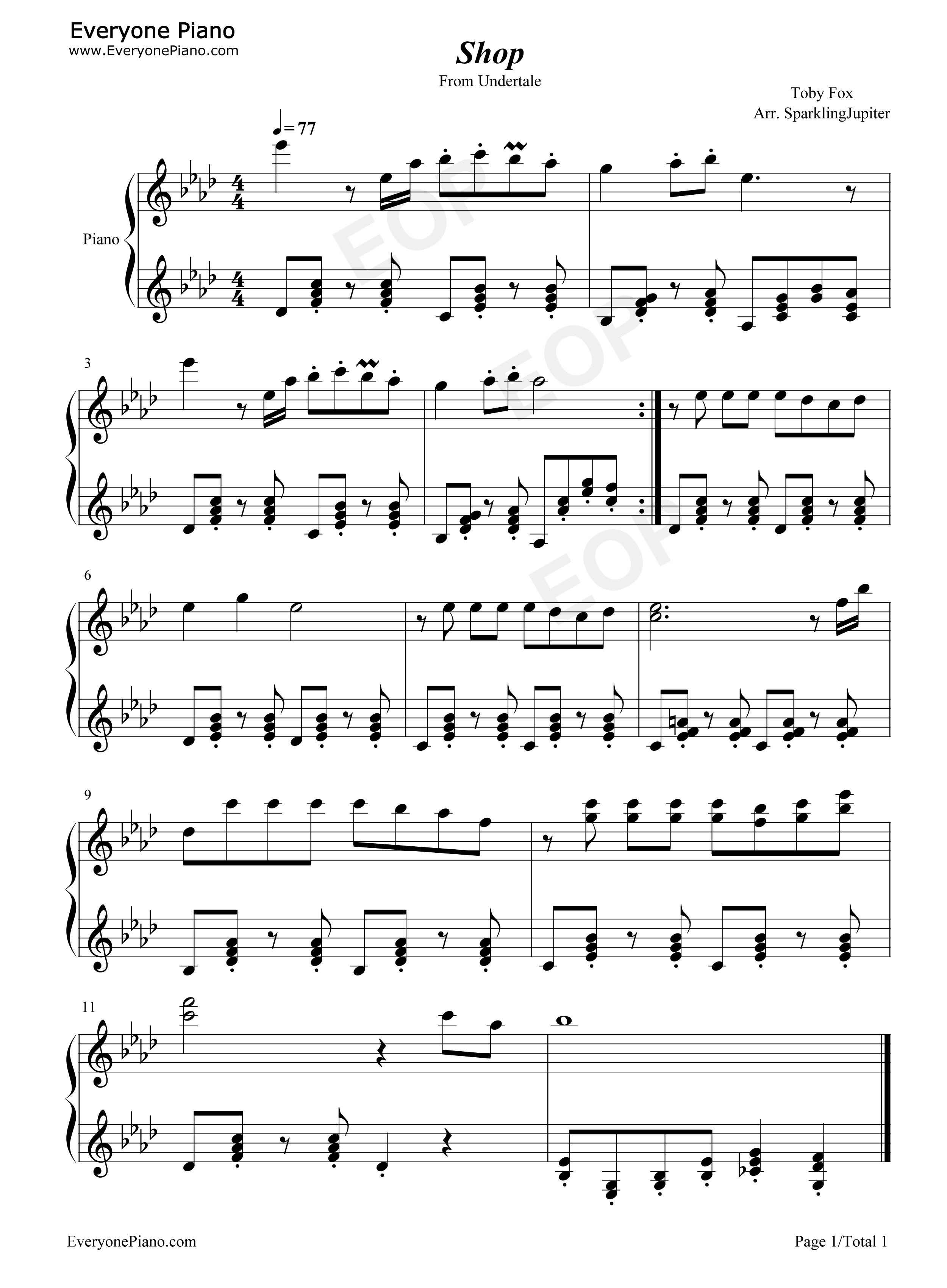 Shop钢琴谱-Toby Fox