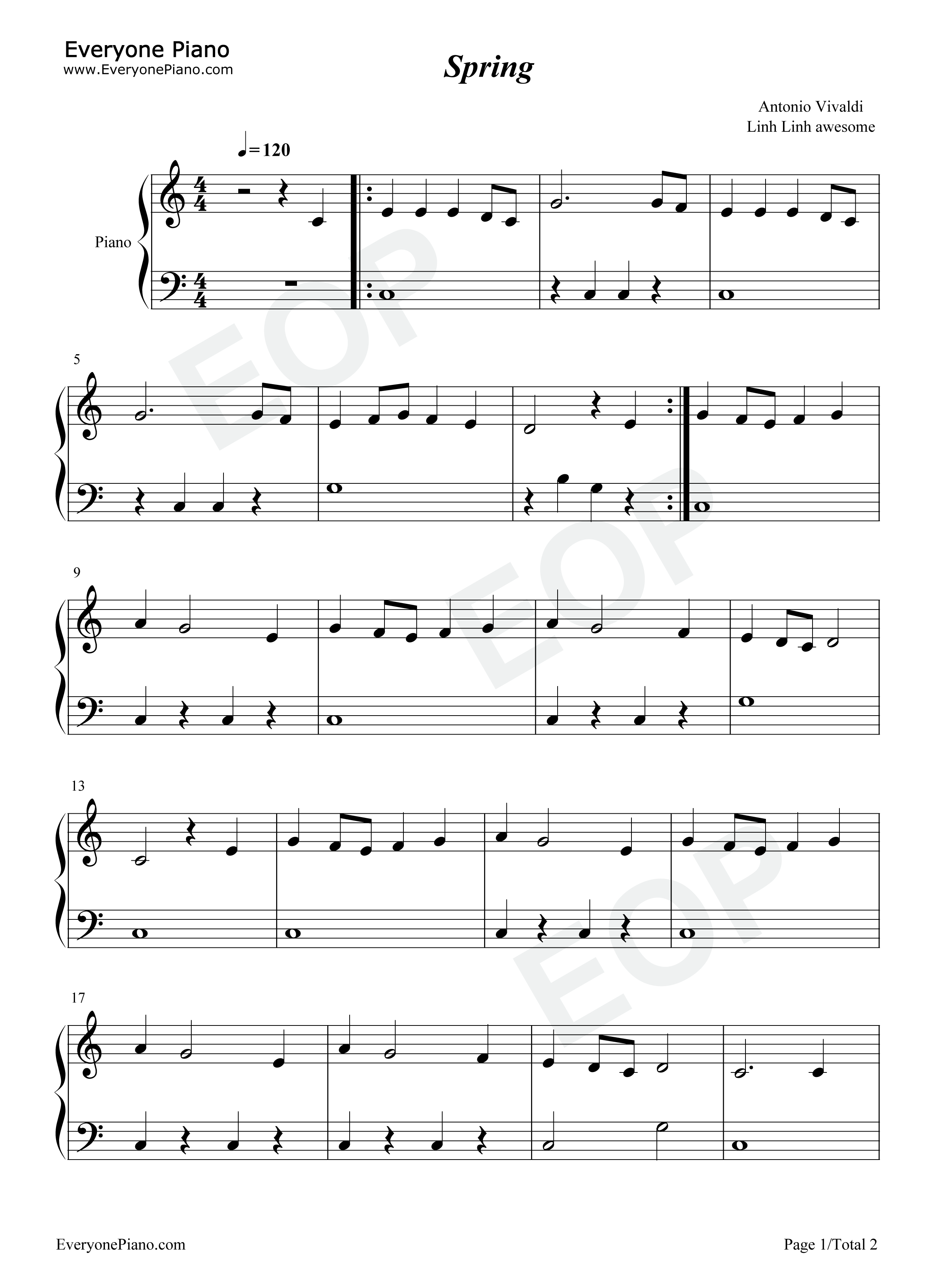春钢琴谱-安东尼奥·维瓦尔第 Antonio Vivaldi1