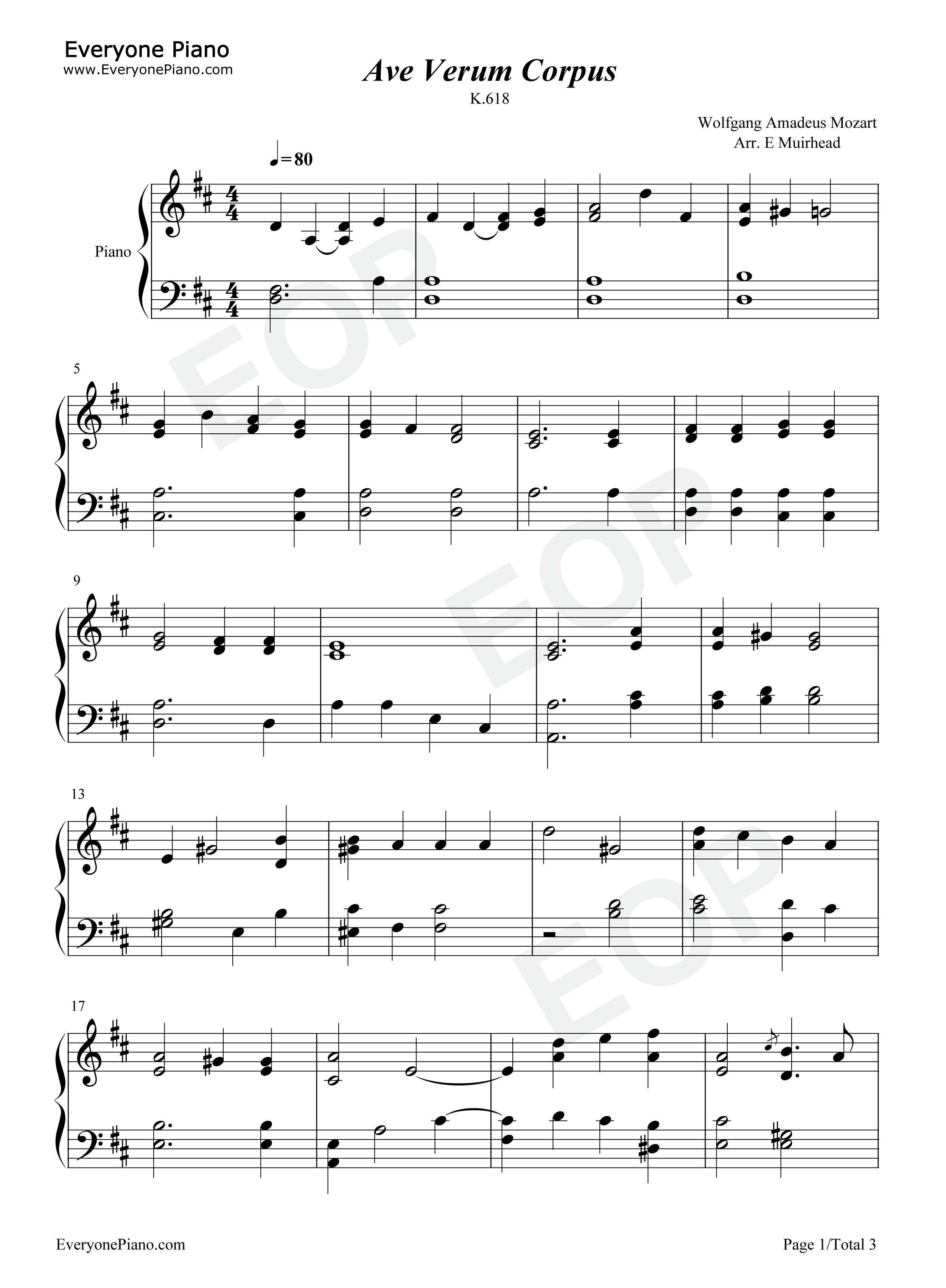 Ave Verum Corpus钢琴谱-莫扎特 Mozart1