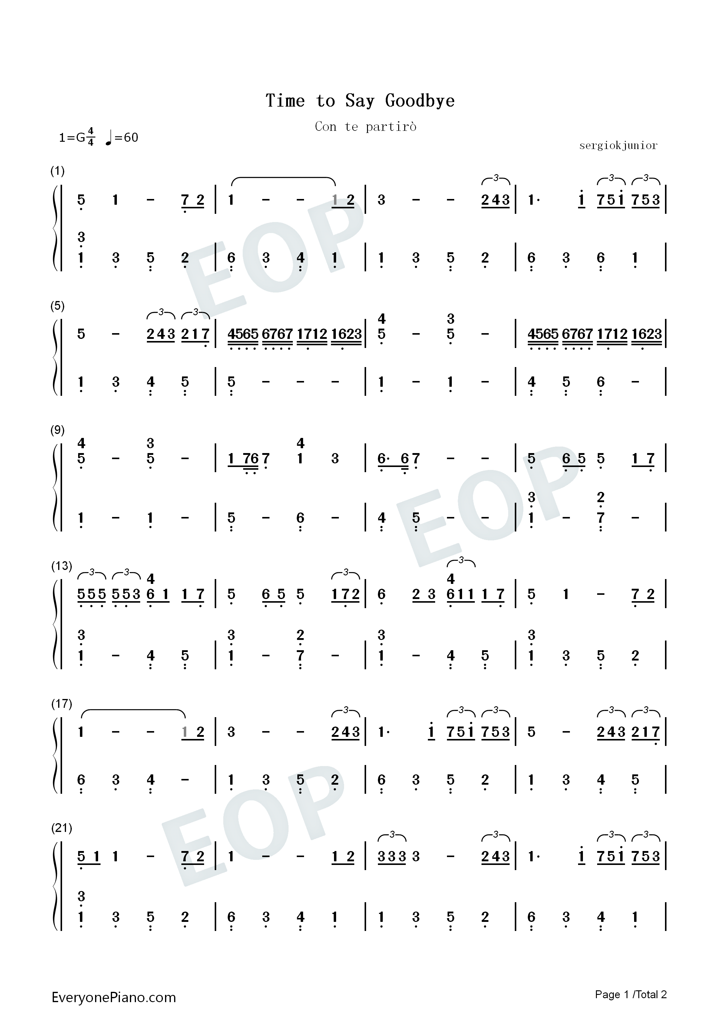 Time to Say Goodbye钢琴简谱-Andrea Bocelli Sarah Brightman演唱