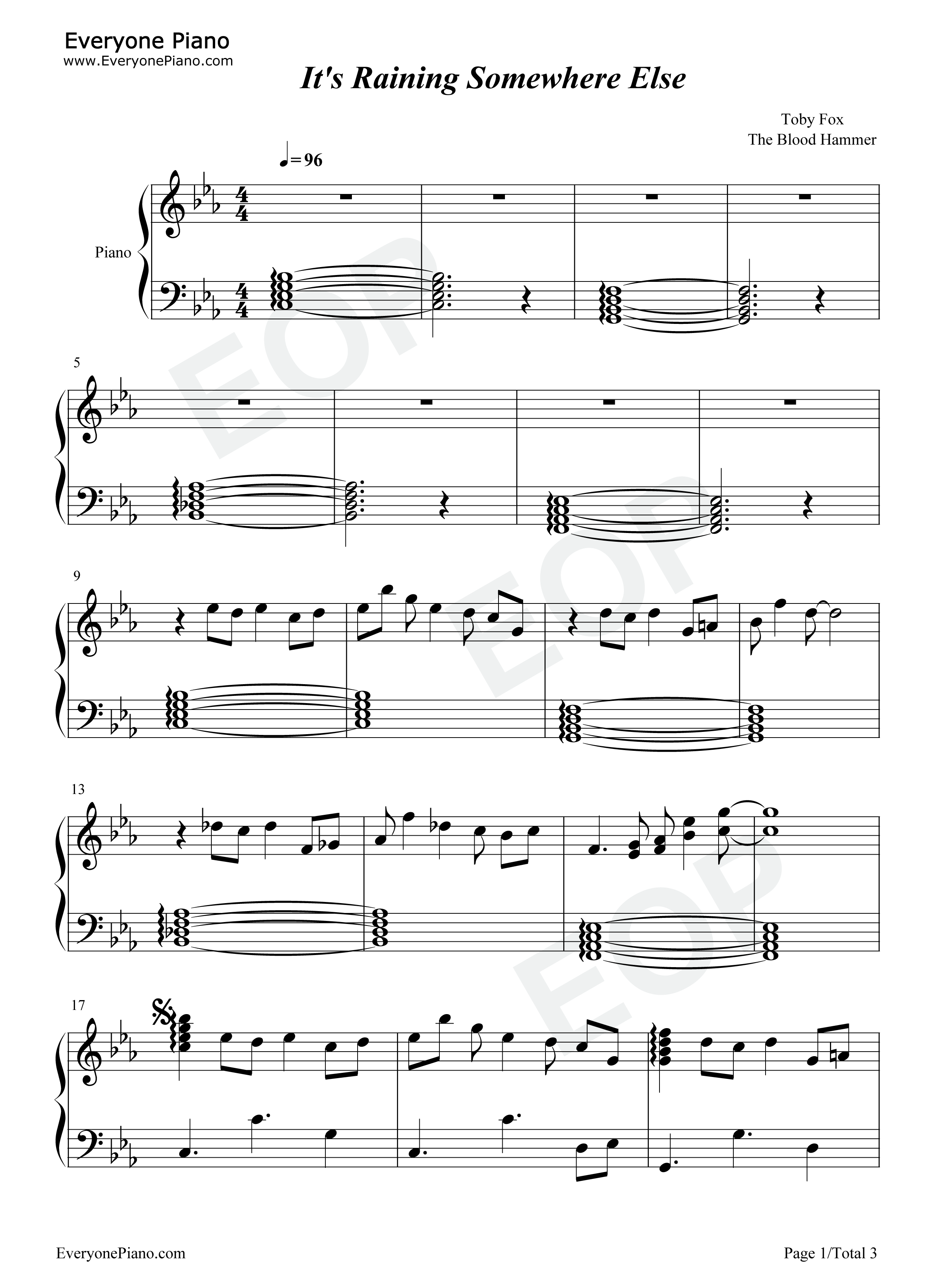 Its Raining Somewhere Else钢琴谱-Toby Fox
