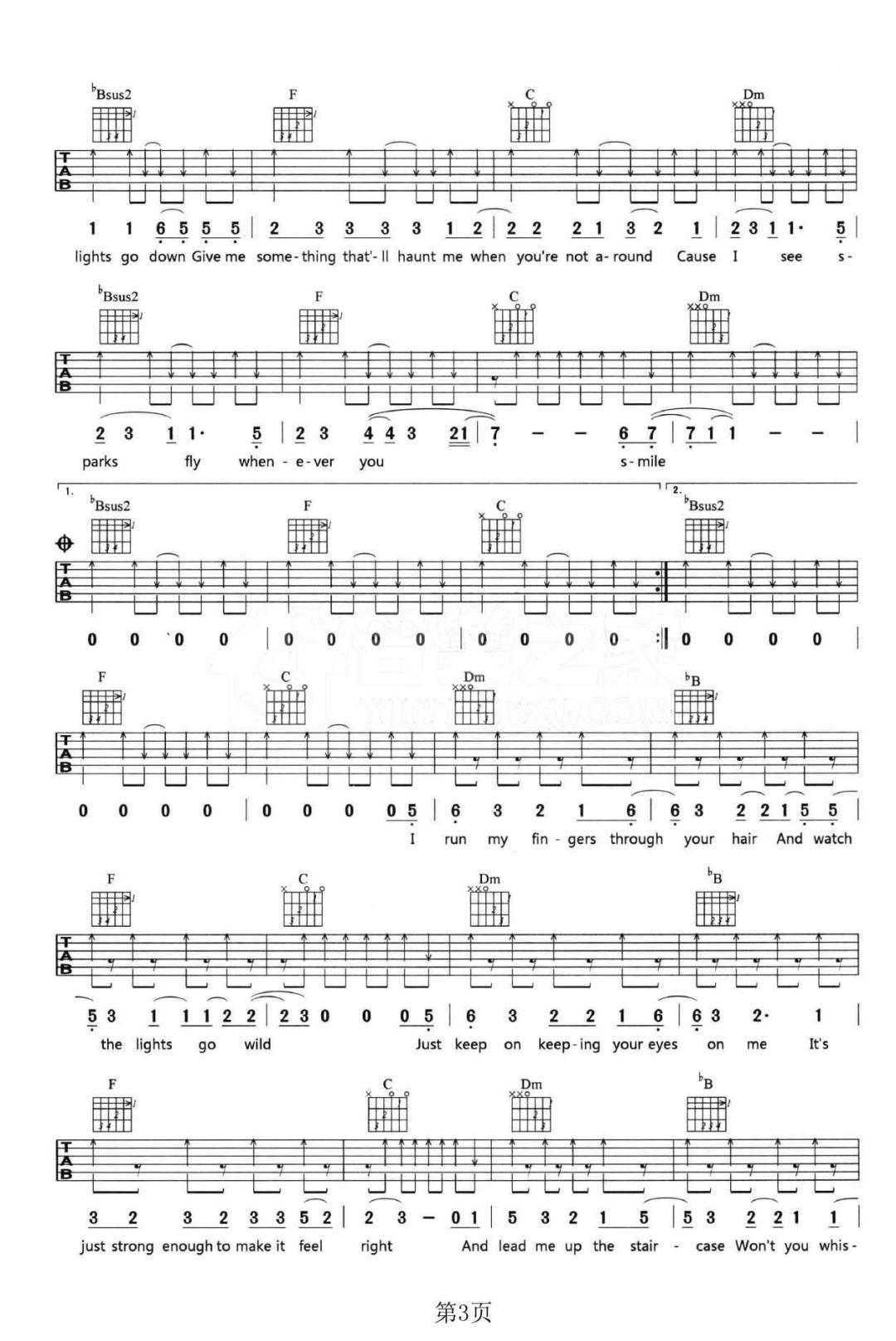 Sparks Fly吉他谱_Taylor Swift_F调指法3