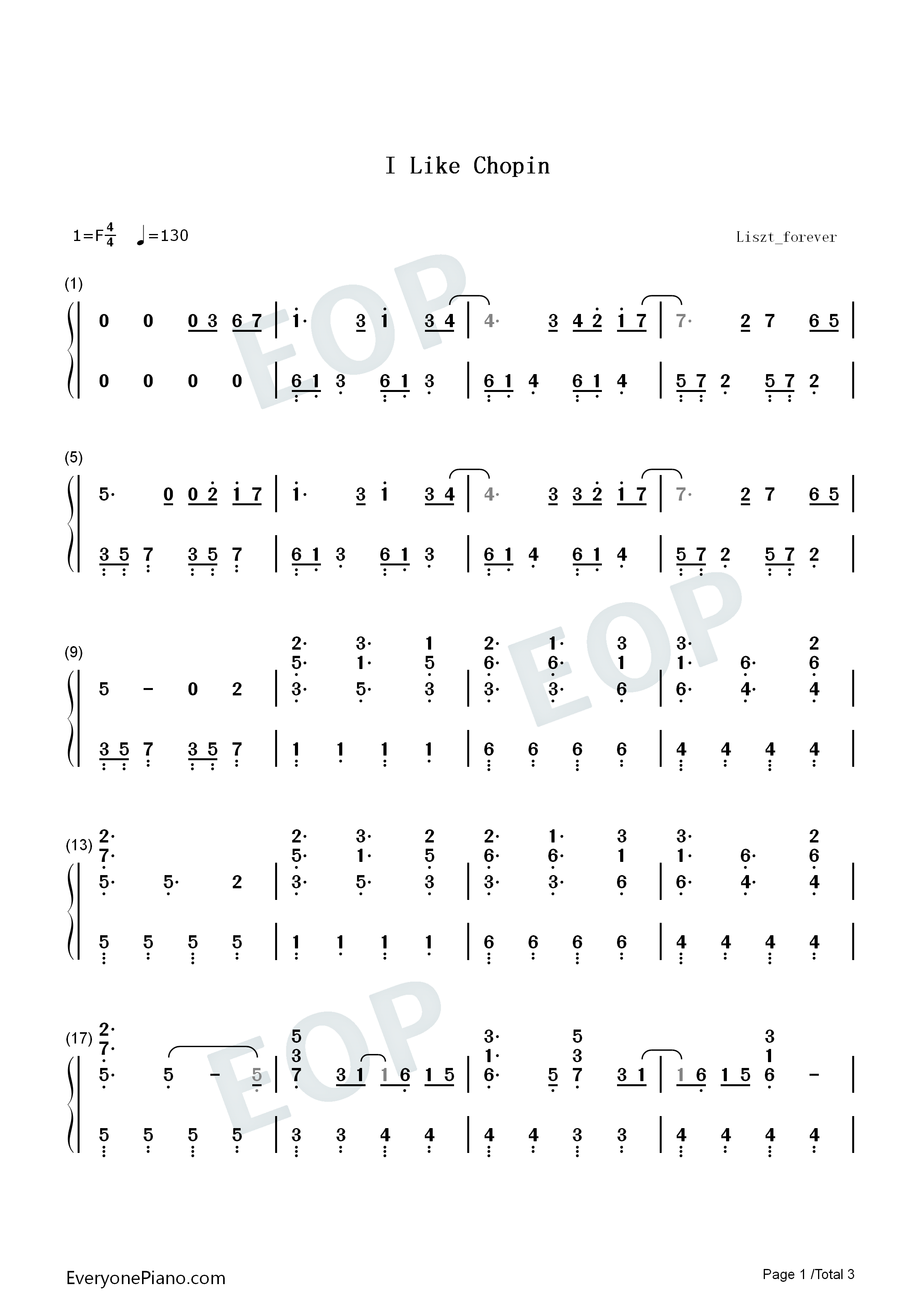 I Like Chopin钢琴简谱-Gazebo演唱