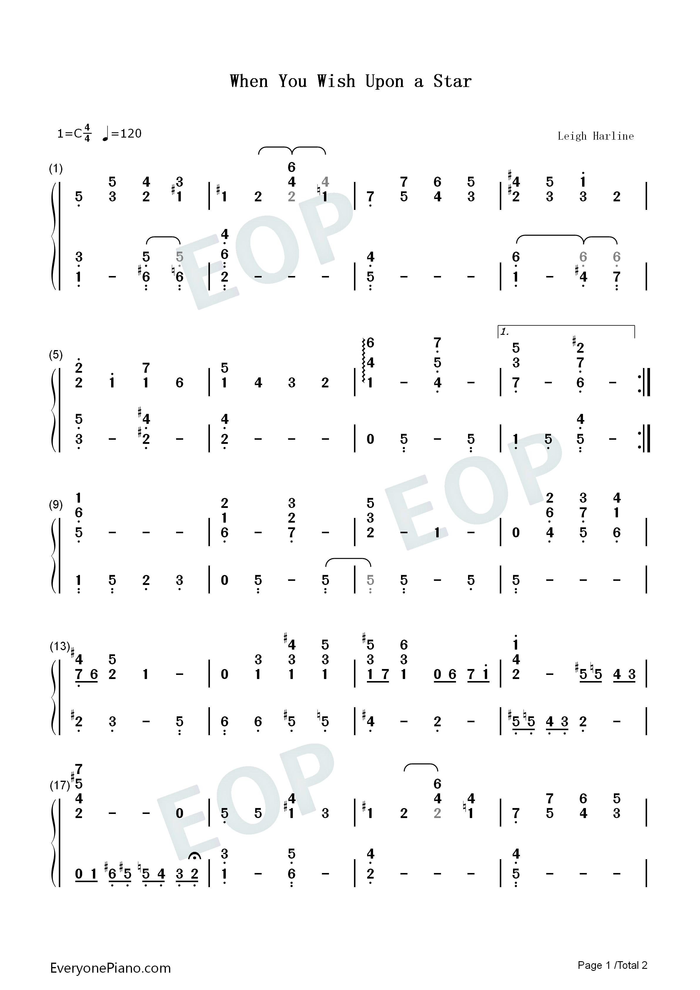 When You Wish Upon A Star钢琴简谱-Cliff Edwards演唱