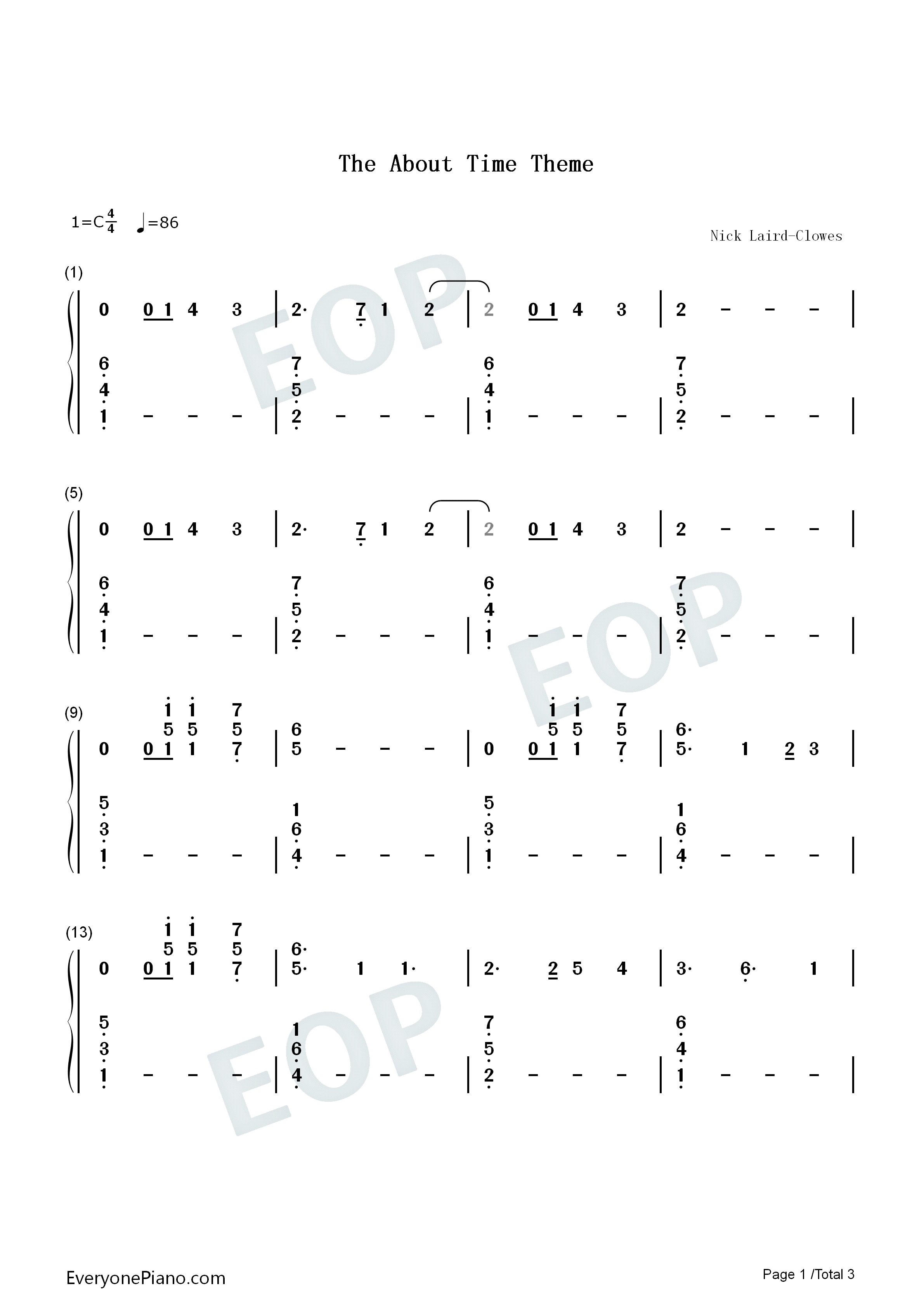 The About Time Theme钢琴简谱-Nick Laird-Clowes演唱