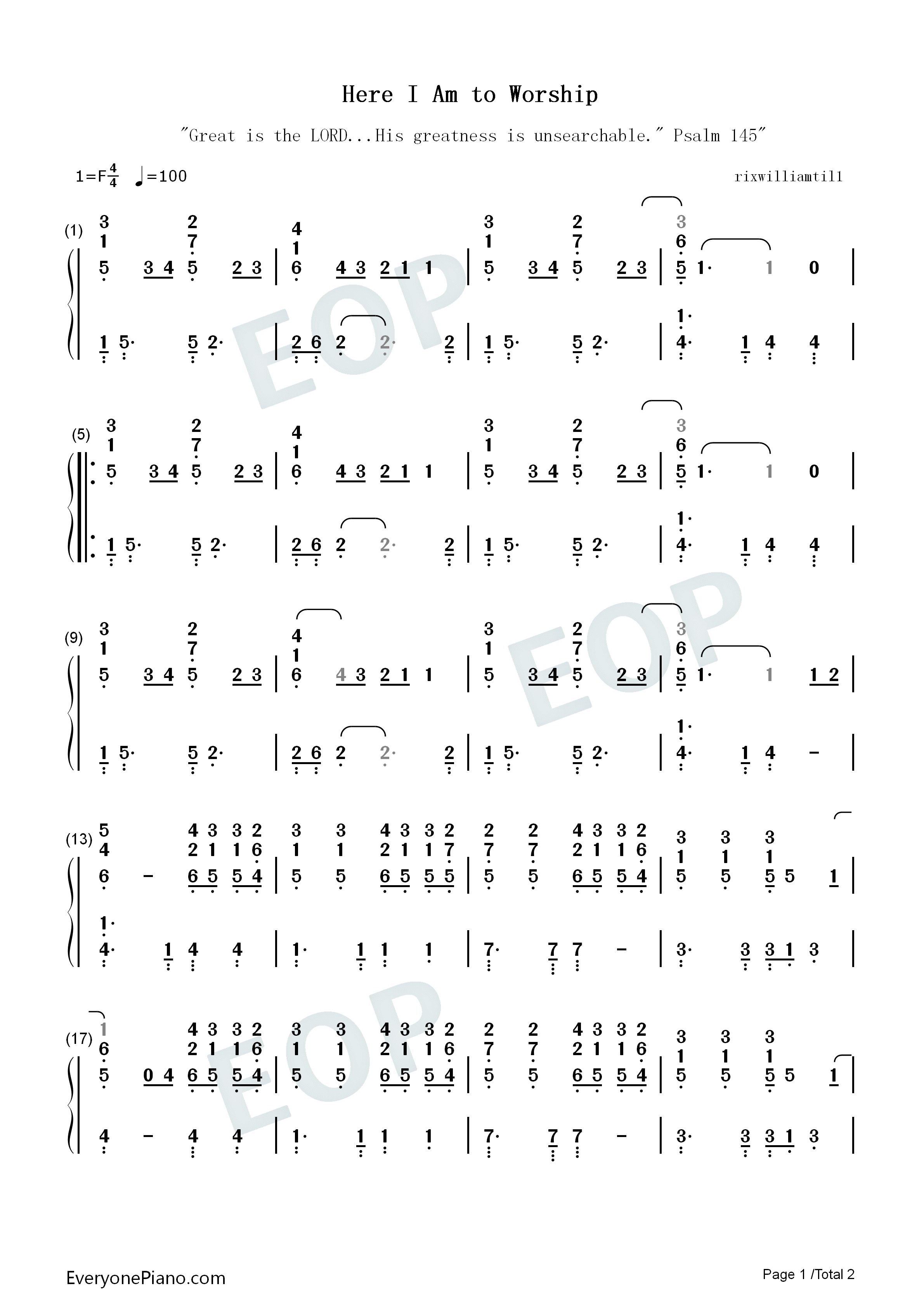 Here I Am to Worship钢琴简谱-Tim Hughes演唱