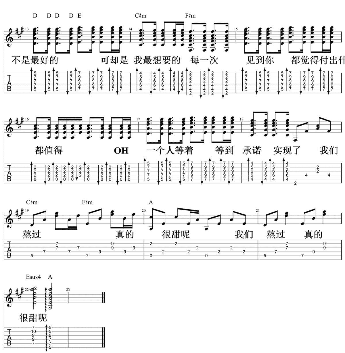 熬吉他谱_HHW_《熬》A调指法编配2