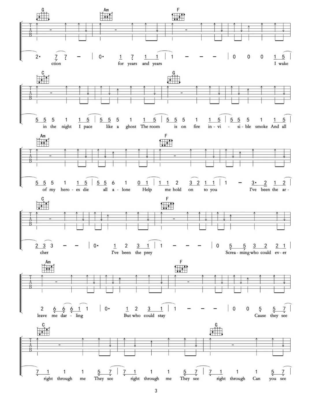 The Archer吉他谱_Taylor Swift_C调扫弦版3
