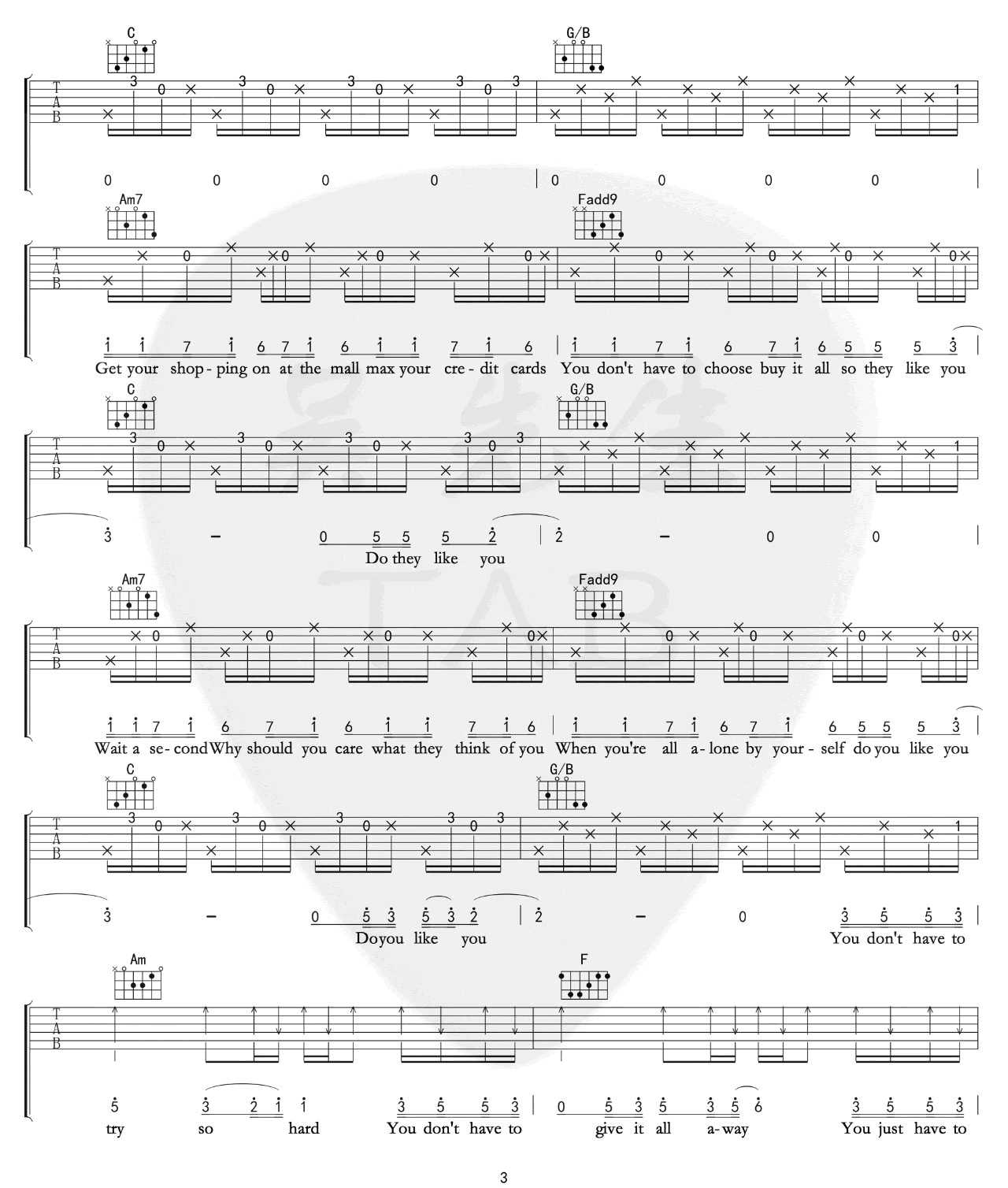 Try吉他谱_Colbie Caillat_C调高清六线谱_原版弹唱谱3