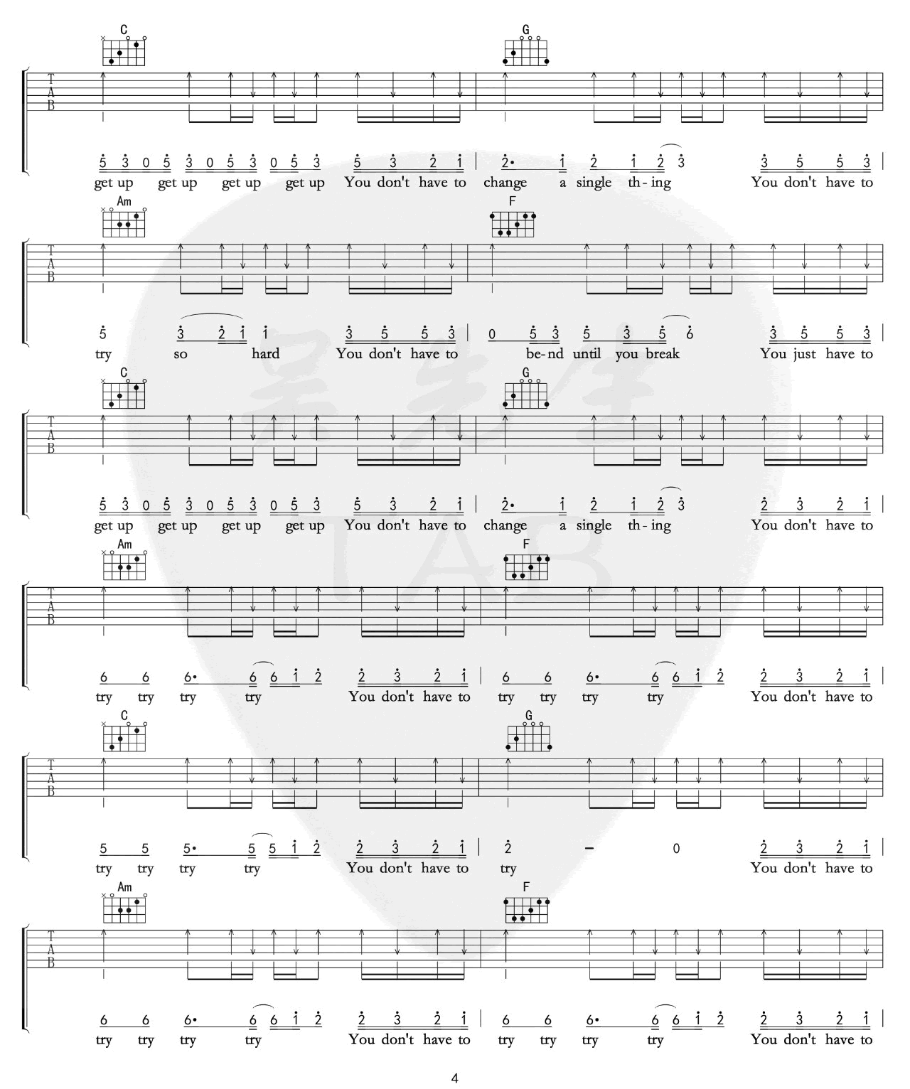 Try吉他谱_Colbie Caillat_C调高清六线谱_原版弹唱谱4