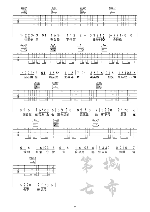 破茧吉他谱_张韶涵_G调高清六线谱_原版弹唱谱2