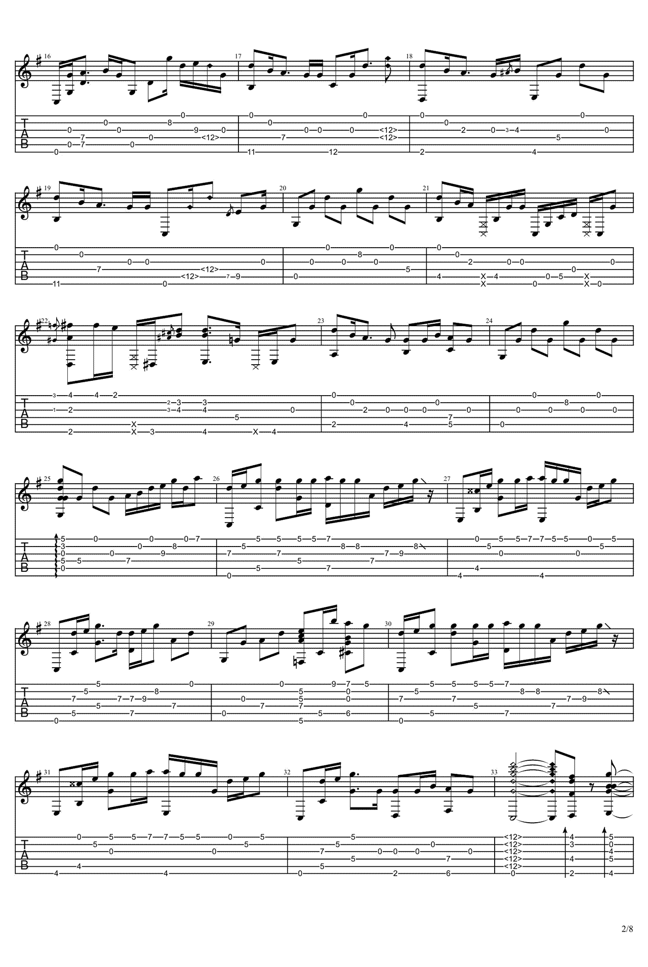 没什么大不了指弹谱_RADWIMPS_高清独奏谱_指弹六线谱2