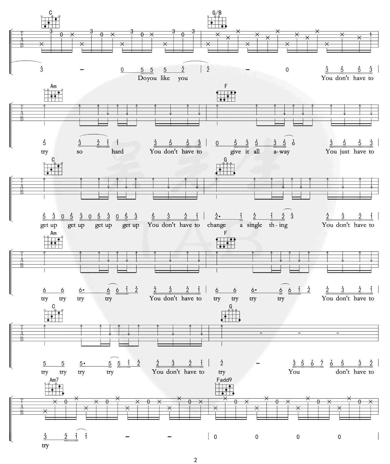 Try吉他谱_Colbie Caillat_C调高清六线谱_原版弹唱谱2