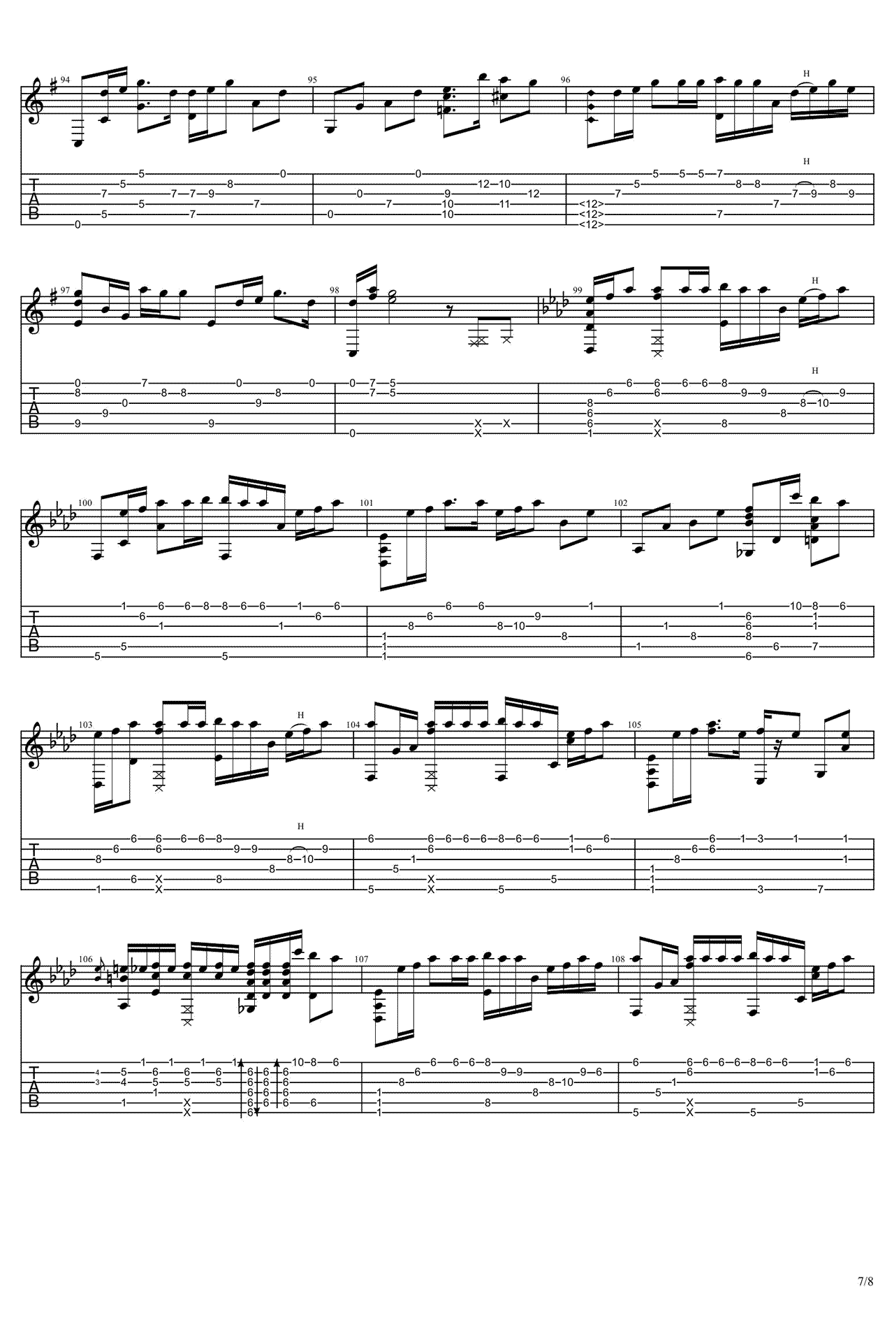 没什么大不了指弹谱_RADWIMPS_高清独奏谱_指弹六线谱7