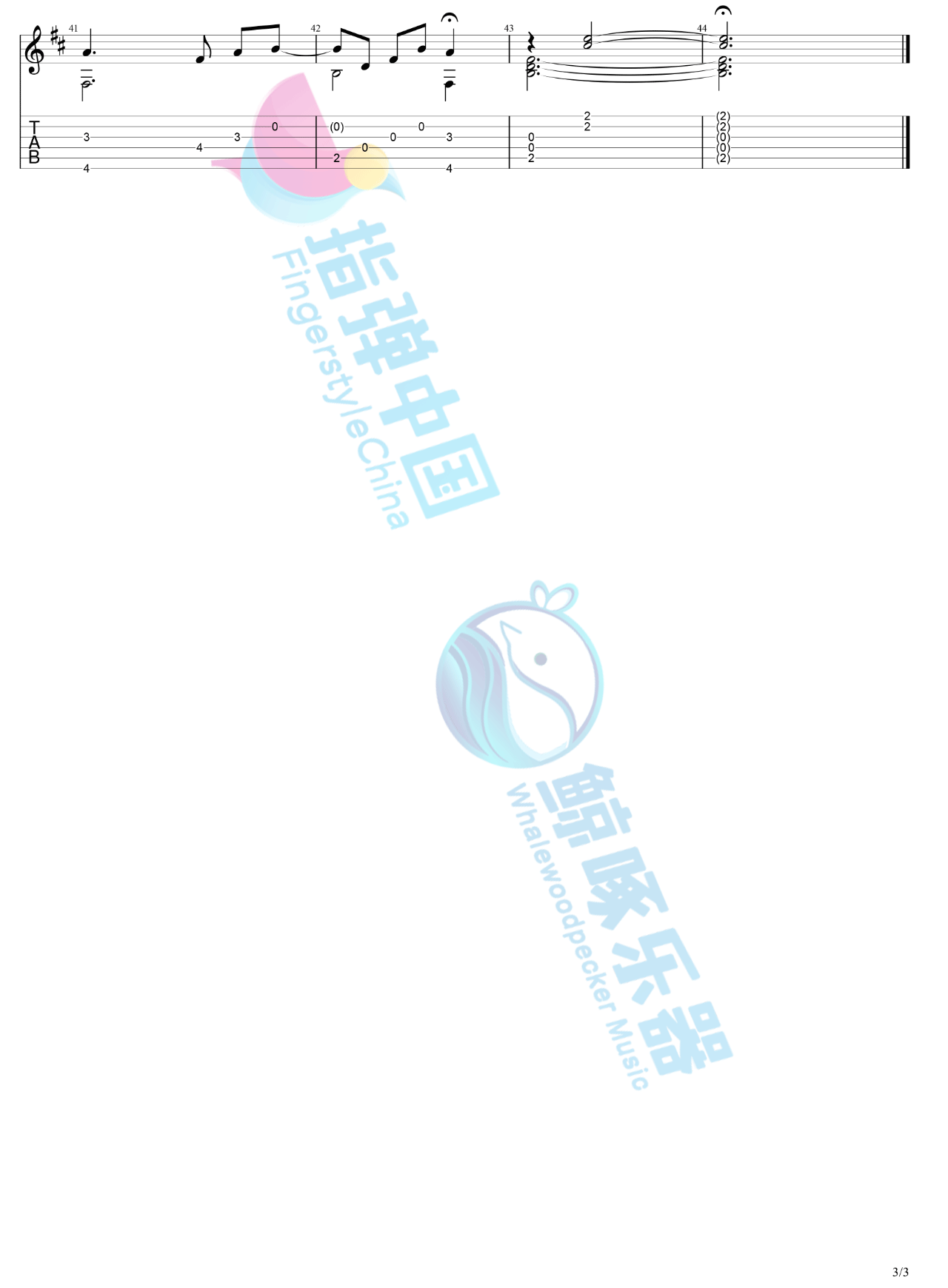 年轮指弹吉他谱_中川砂仁_高清独奏谱_吉他指弹六线谱
