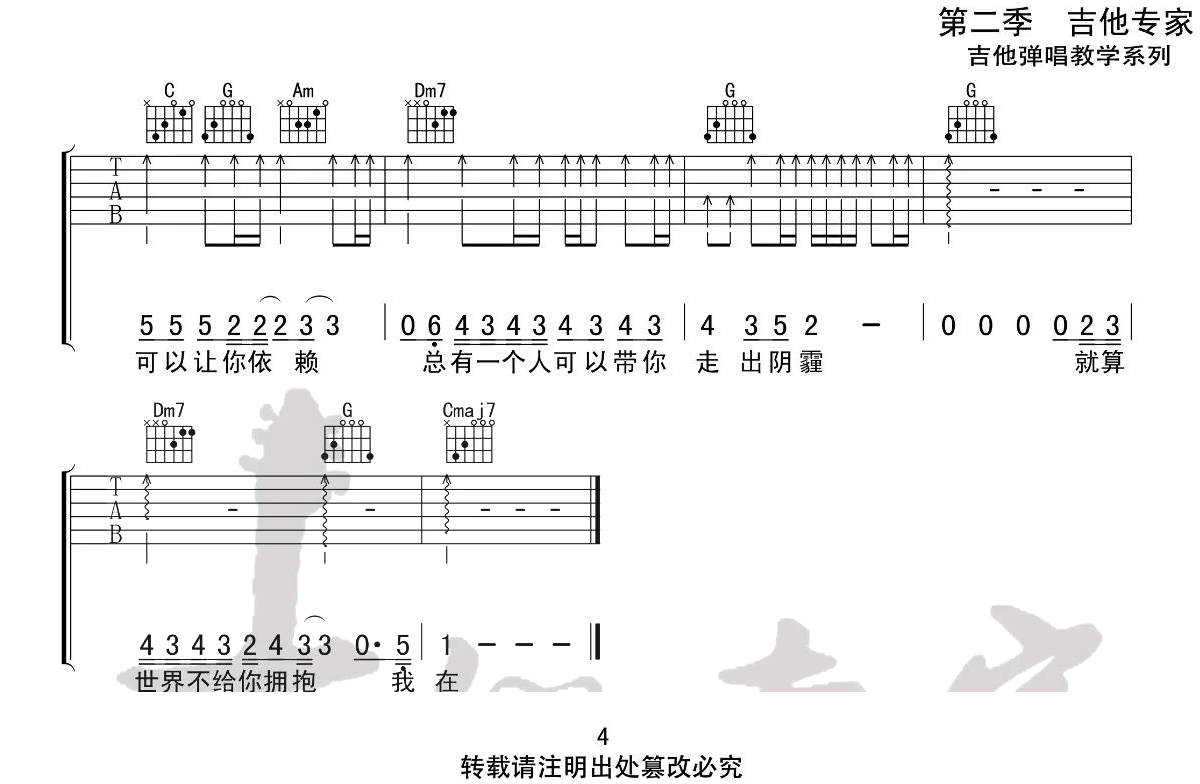 别怕我在吉他谱_隔壁老樊_C调高清六线谱_原版弹唱谱
