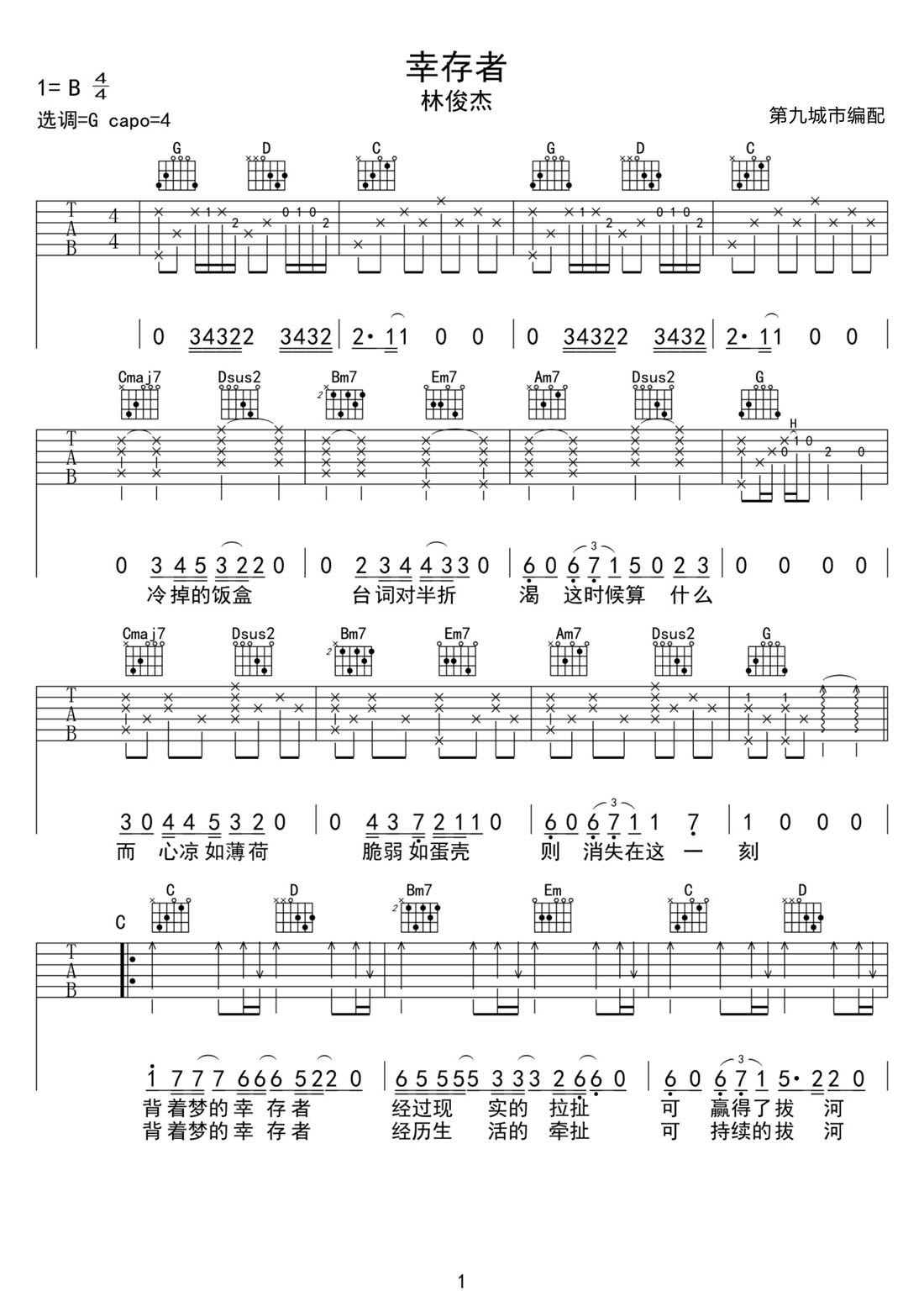 幸存者吉他谱1-林俊杰