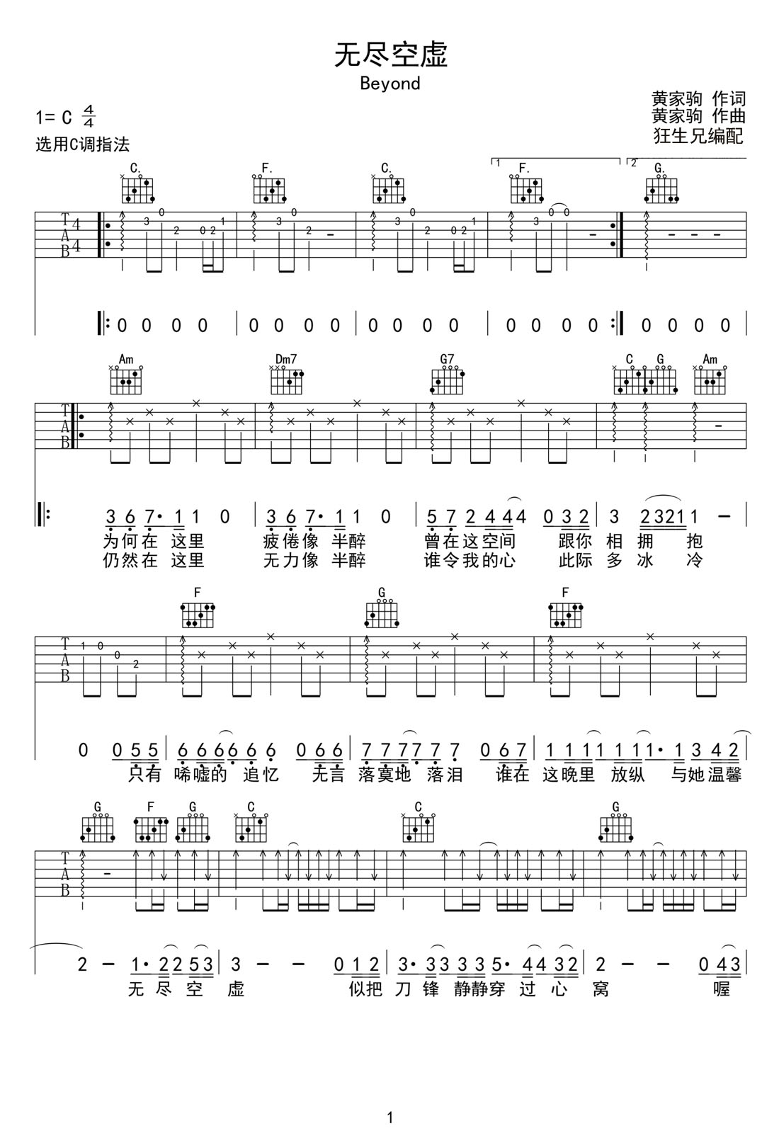 无尽空虚吉他谱1-Beyond