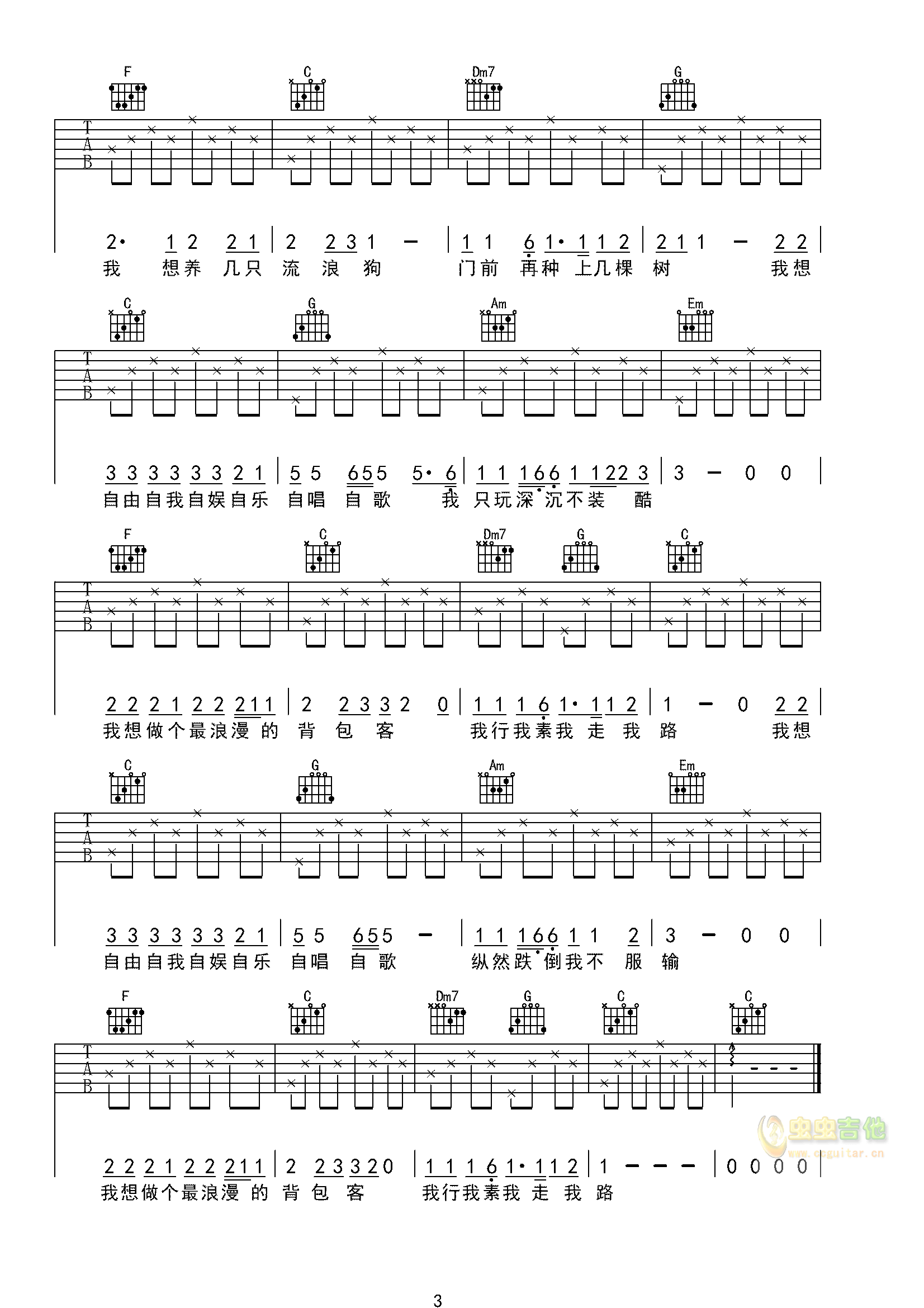 背包客吉他谱3-大冰