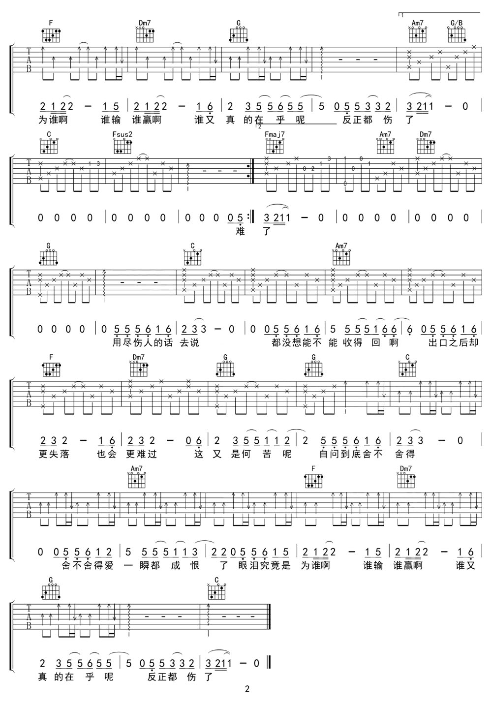 舍得吉他谱2-王唯旖