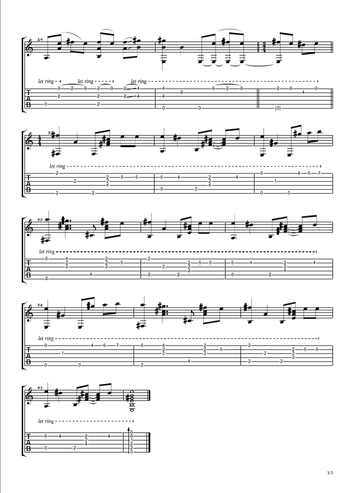 午后的出发指弹谱 原调六线谱