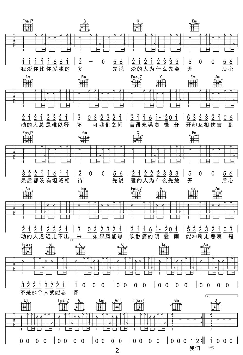 先说爱的人为什么先离开吉他谱2-田园