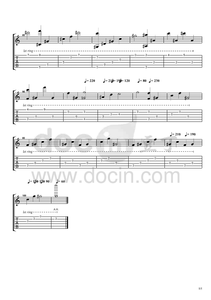 霞光吉他指弹谱 C调六线谱