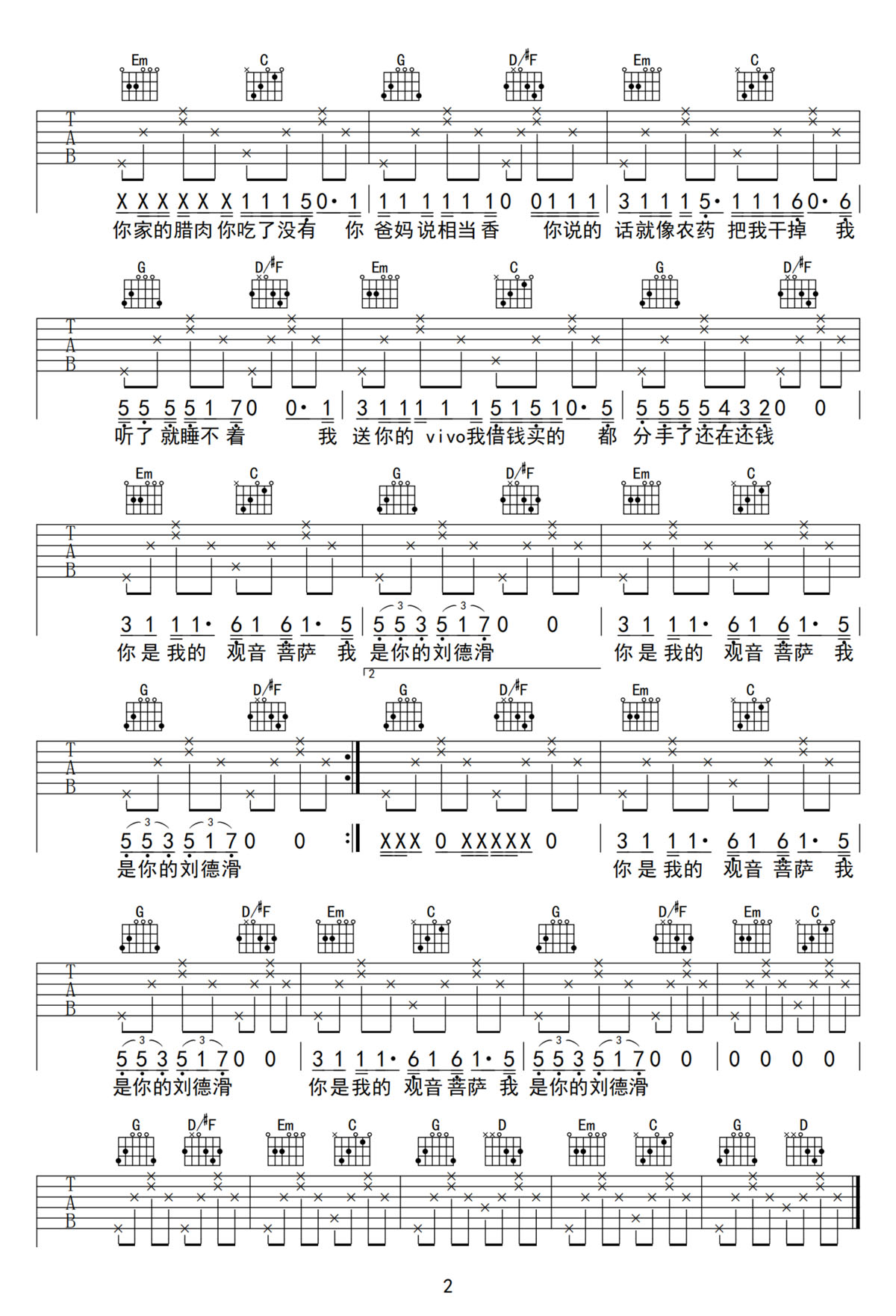 佤咖啡吉他谱2-王云宏