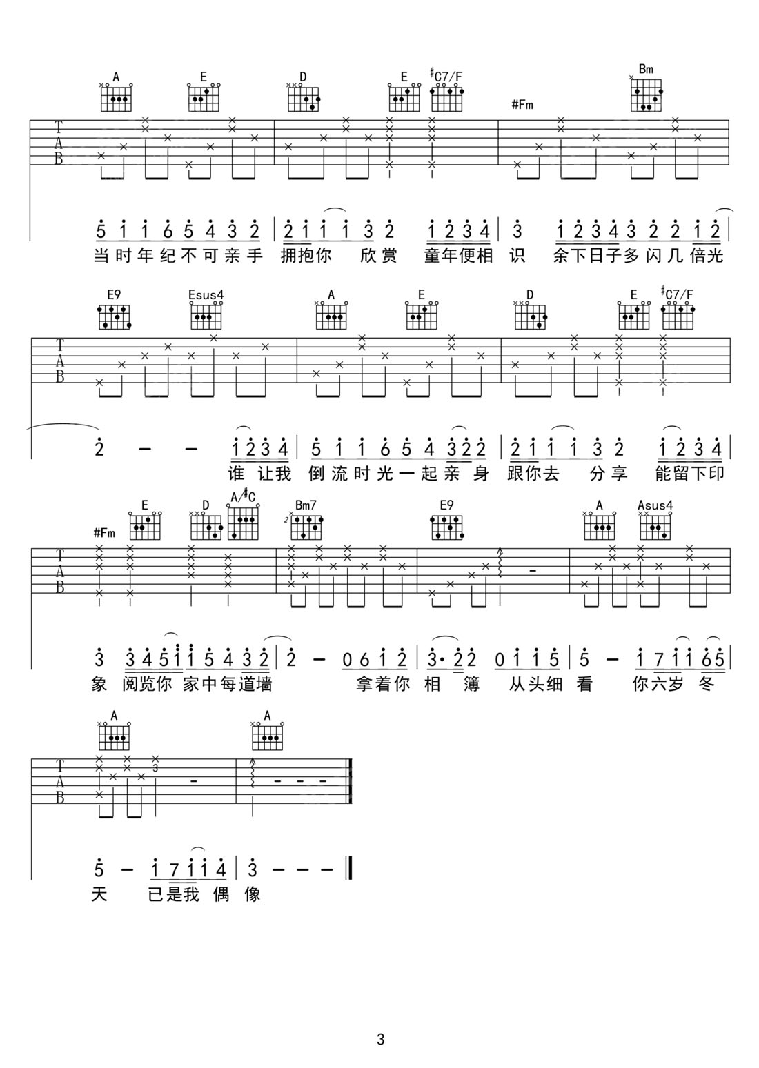 时光倒流二十年吉他谱3-陈奕迅