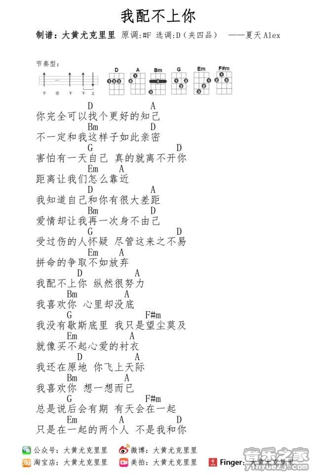 我配不上你吉他谱 D调和弦谱