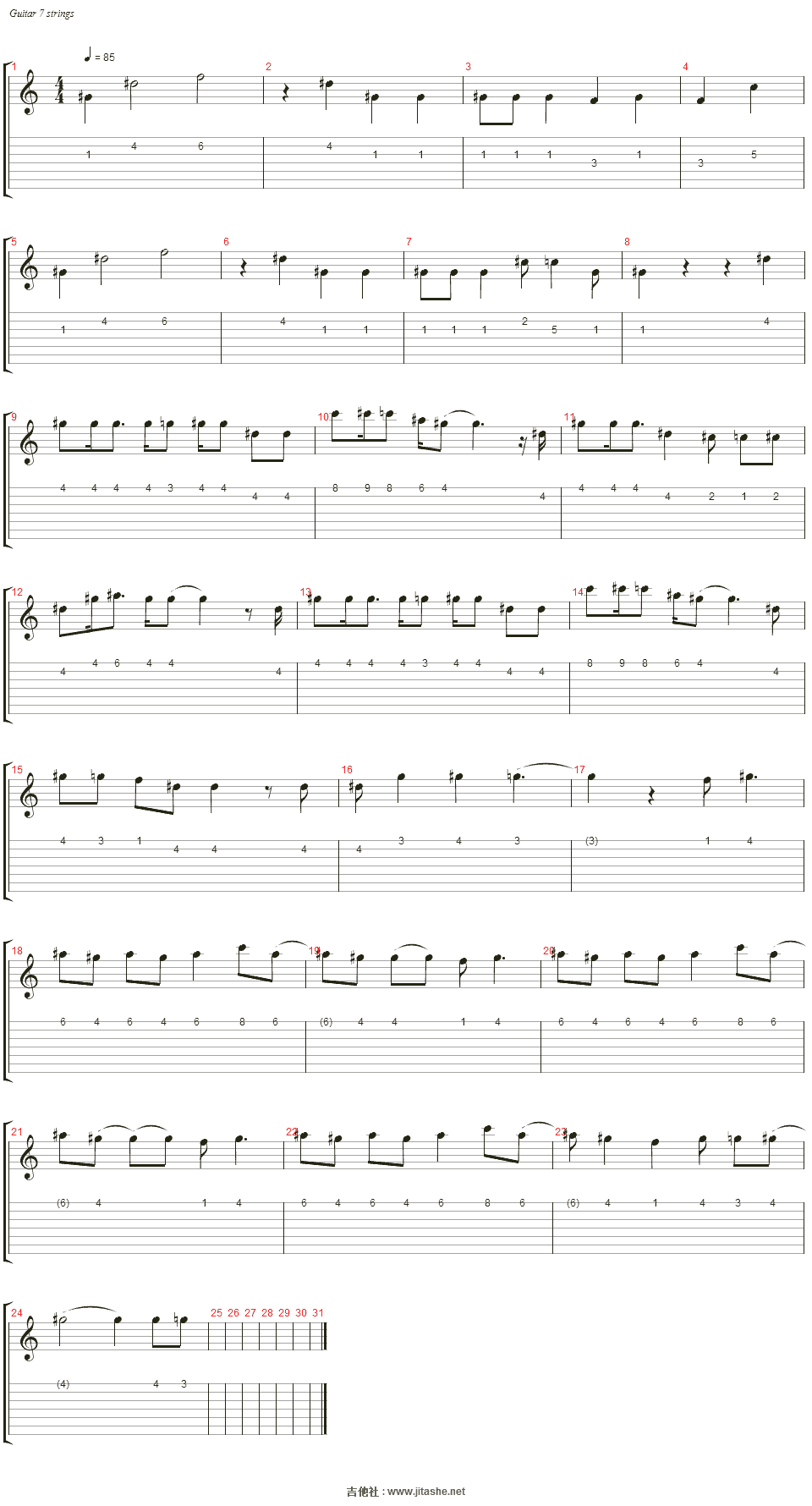 glow指弹谱 原调六线谱