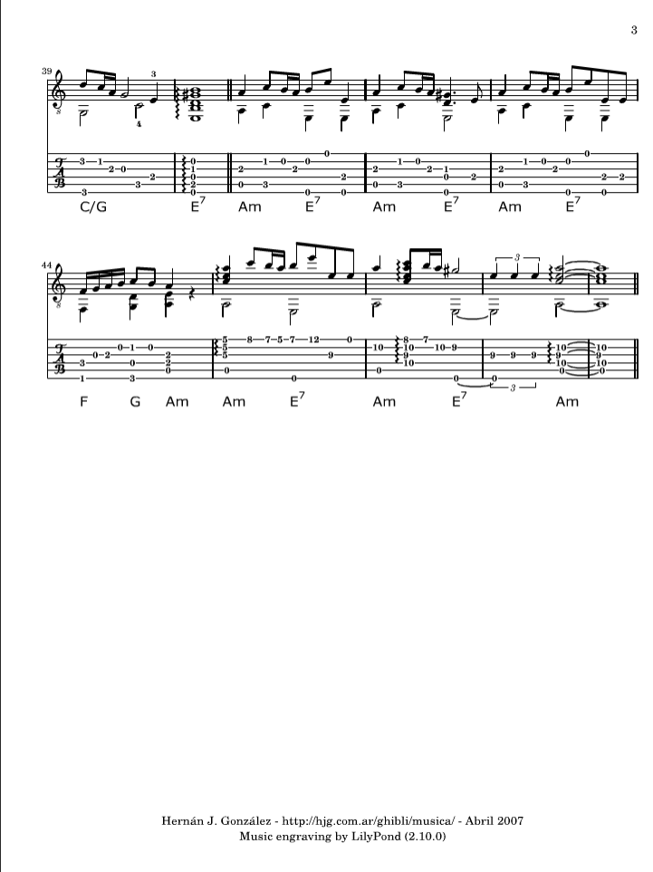 风之谷指弹谱 C调六线谱