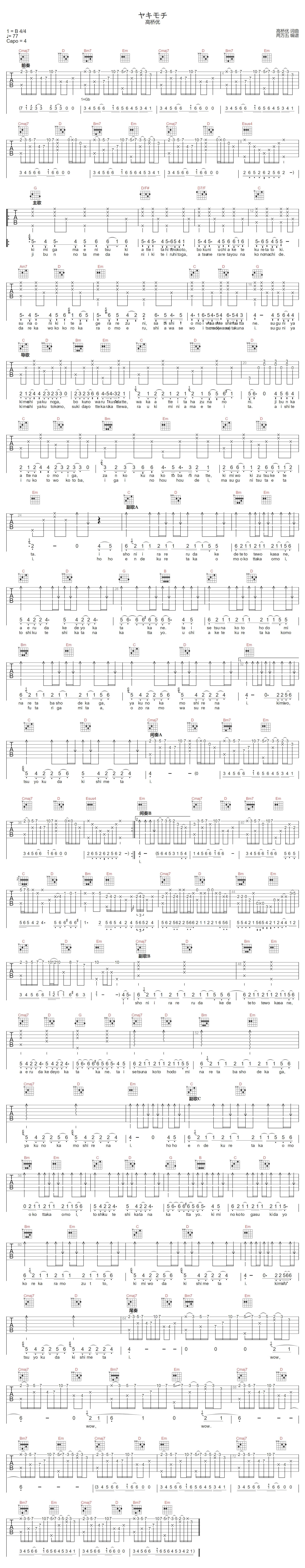 ヤキモチ吉他谱-高桥优