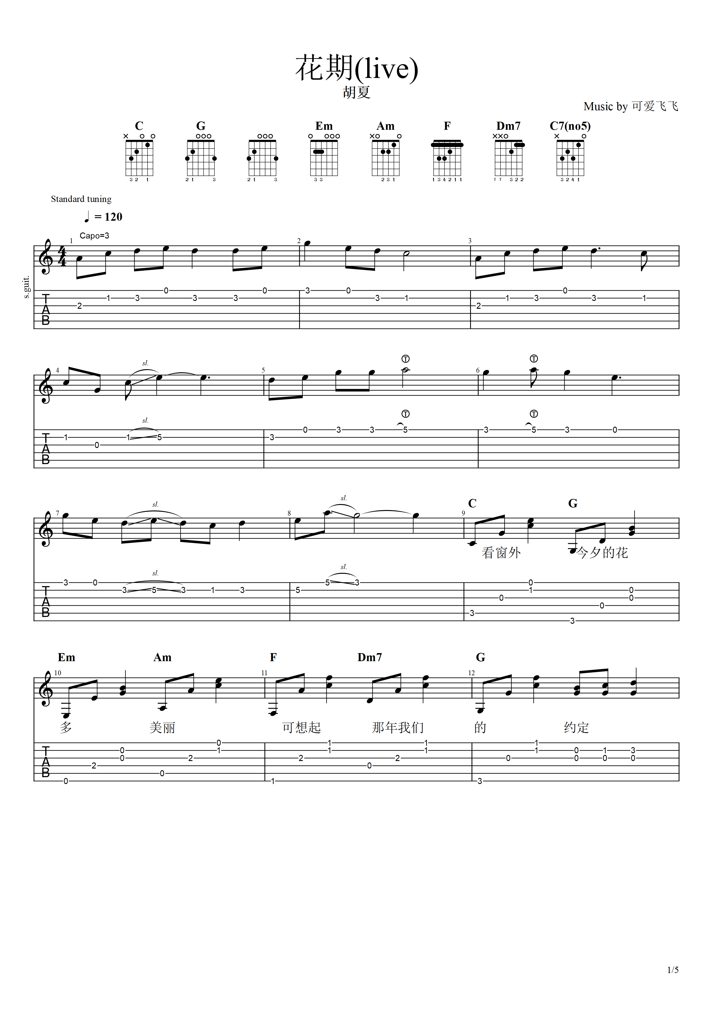 花期吉他谱1-胡夏