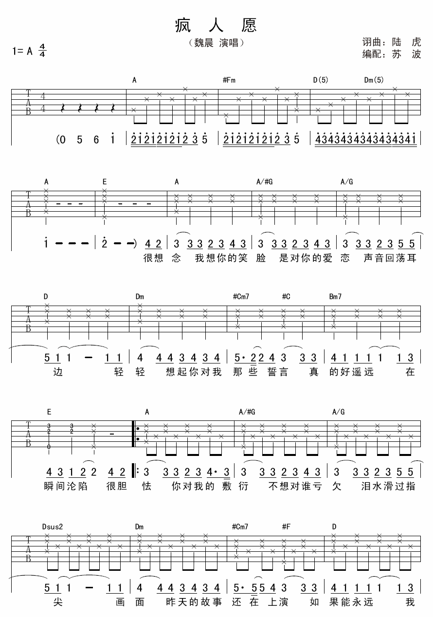 疯人愿吉他谱1-魏晨