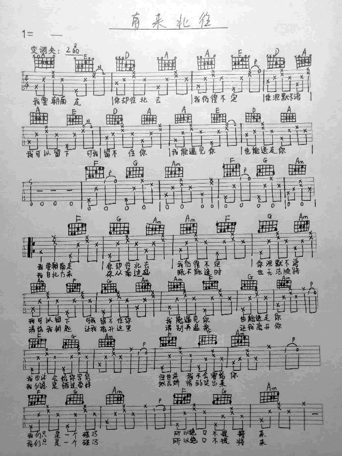 南来北往吉他谱-花粥