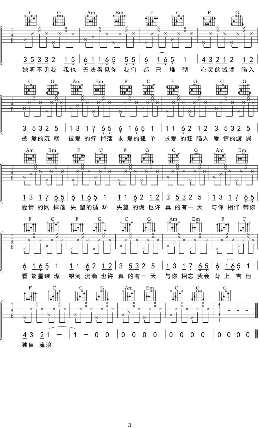 我被堵在爱情的死胡同吉他谱3-徐锦辉