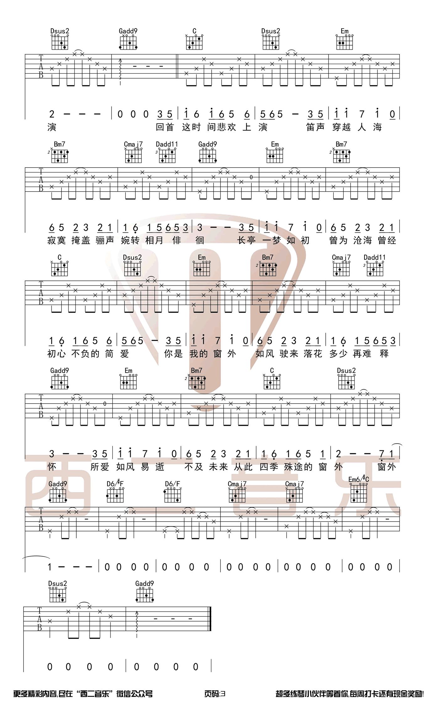 闻窗一如初见吉他谱3-王宇良