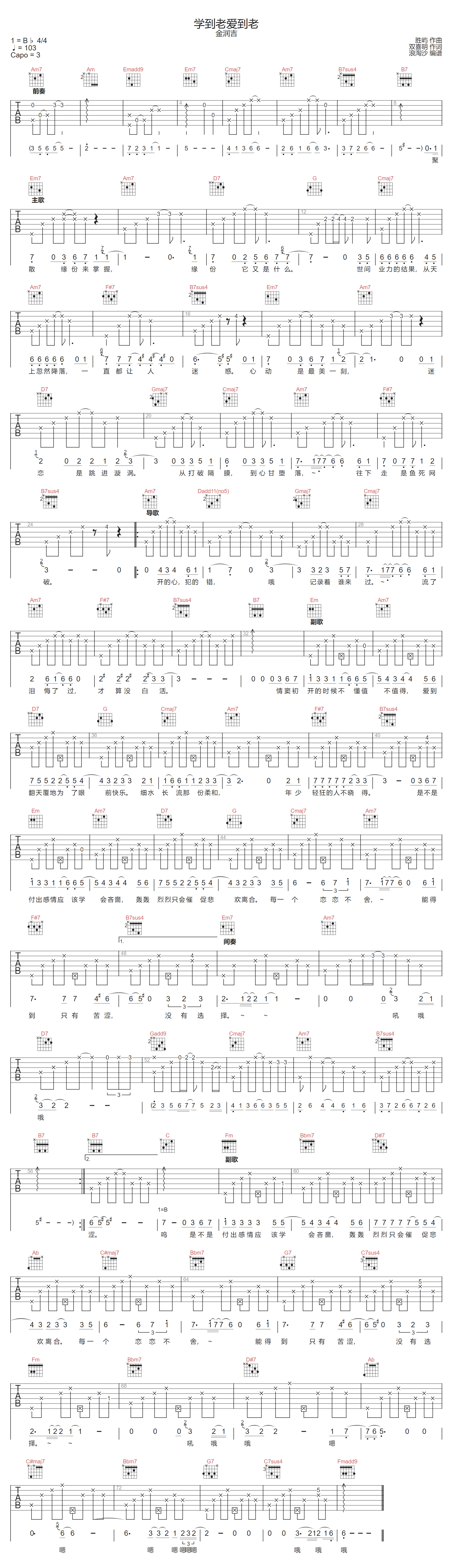 学到老爱到老吉他谱-金润吉