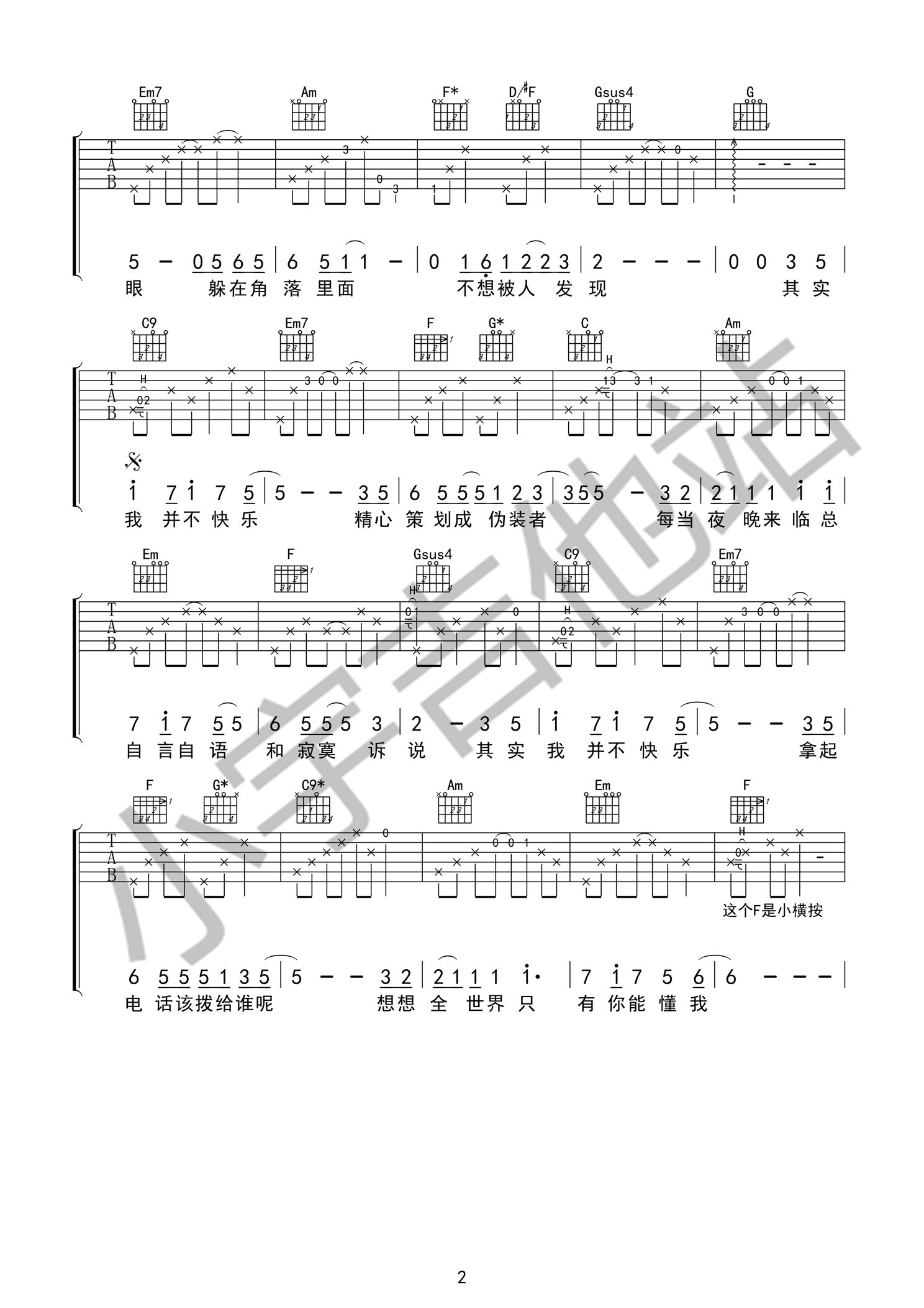 其实我并不快乐吉他谱2-李安