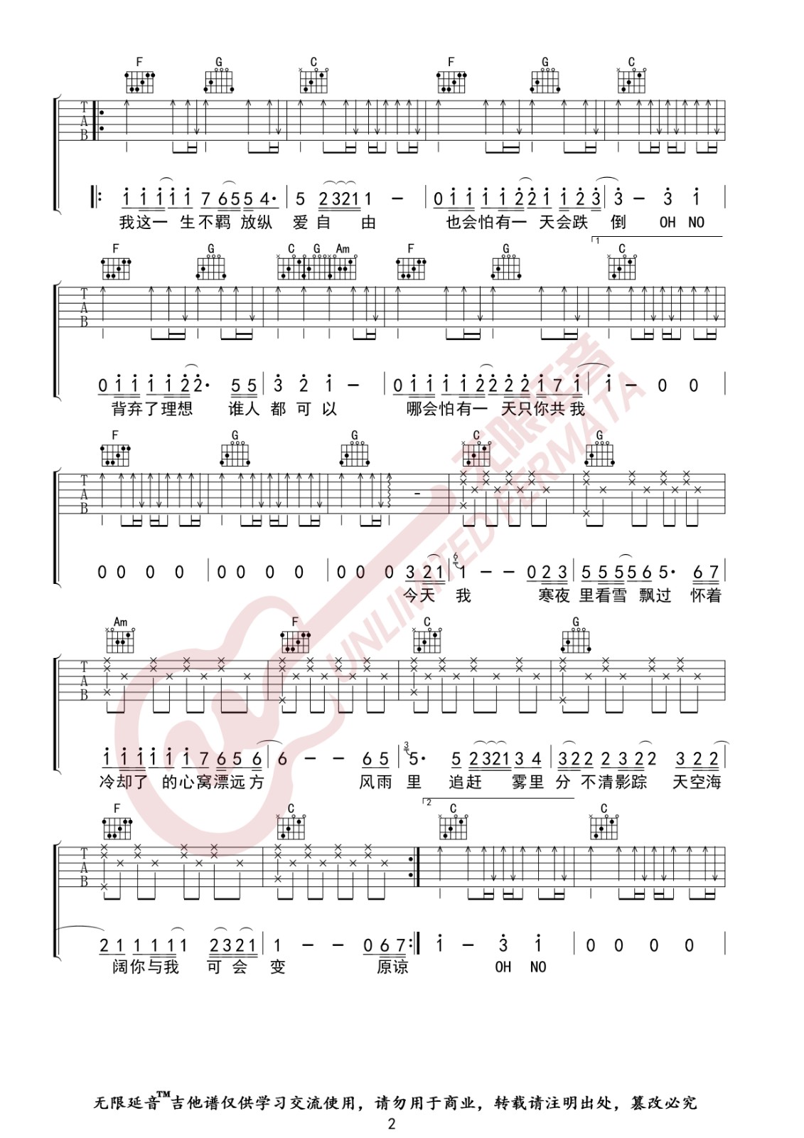 海阔天空吉他谱-2
