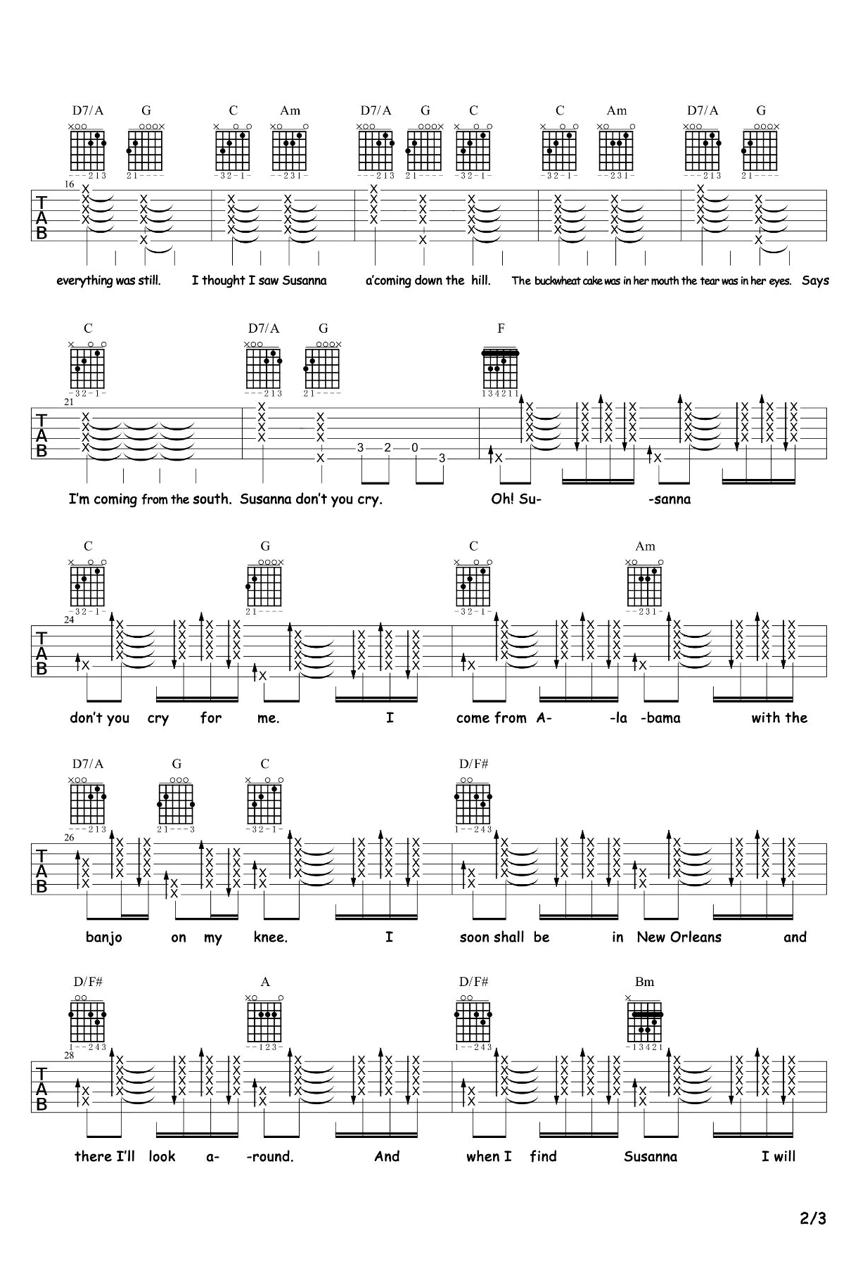 oh!Susanna哦!苏珊娜吉他谱-2