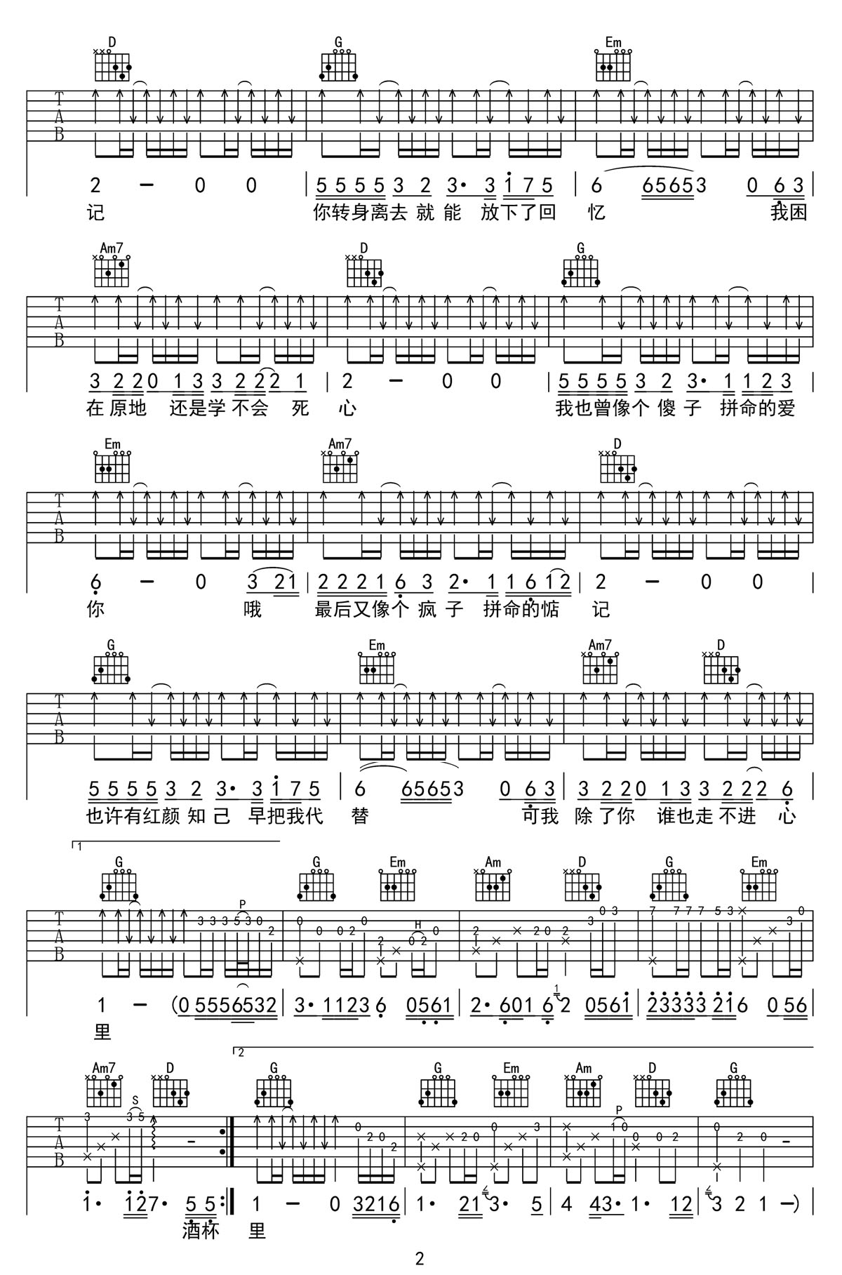 我曾像傻子一样爱你吉他谱2-老板