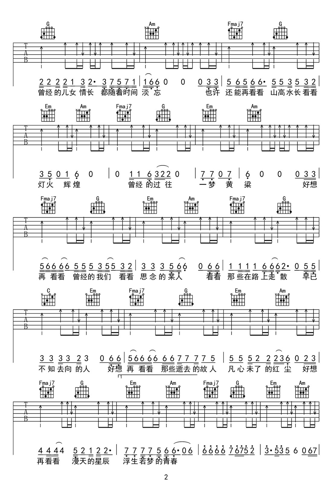 遗留在岁月的曾经吉他谱2-曲木老表