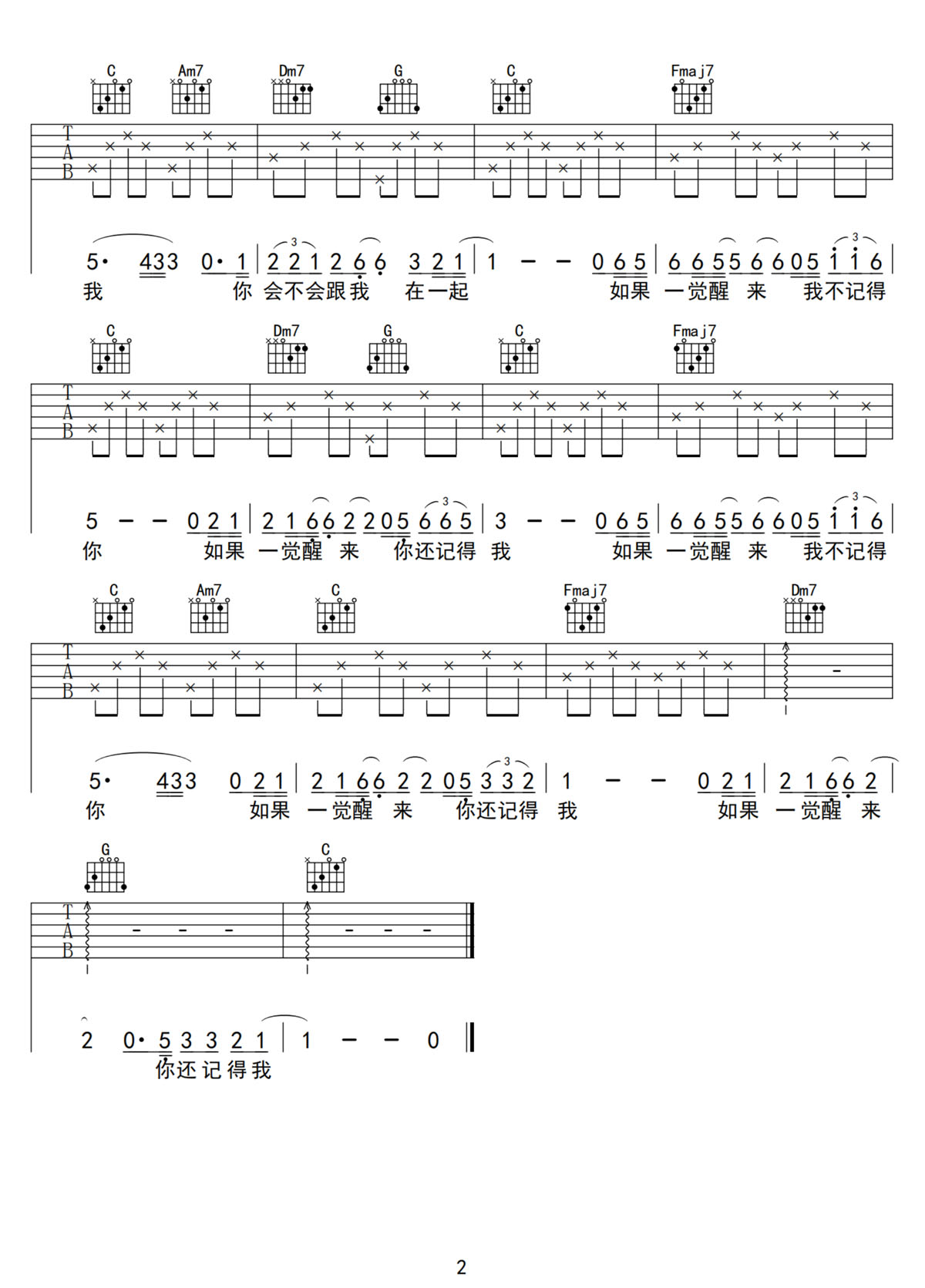 一觉醒来吉他谱2-赵英俊