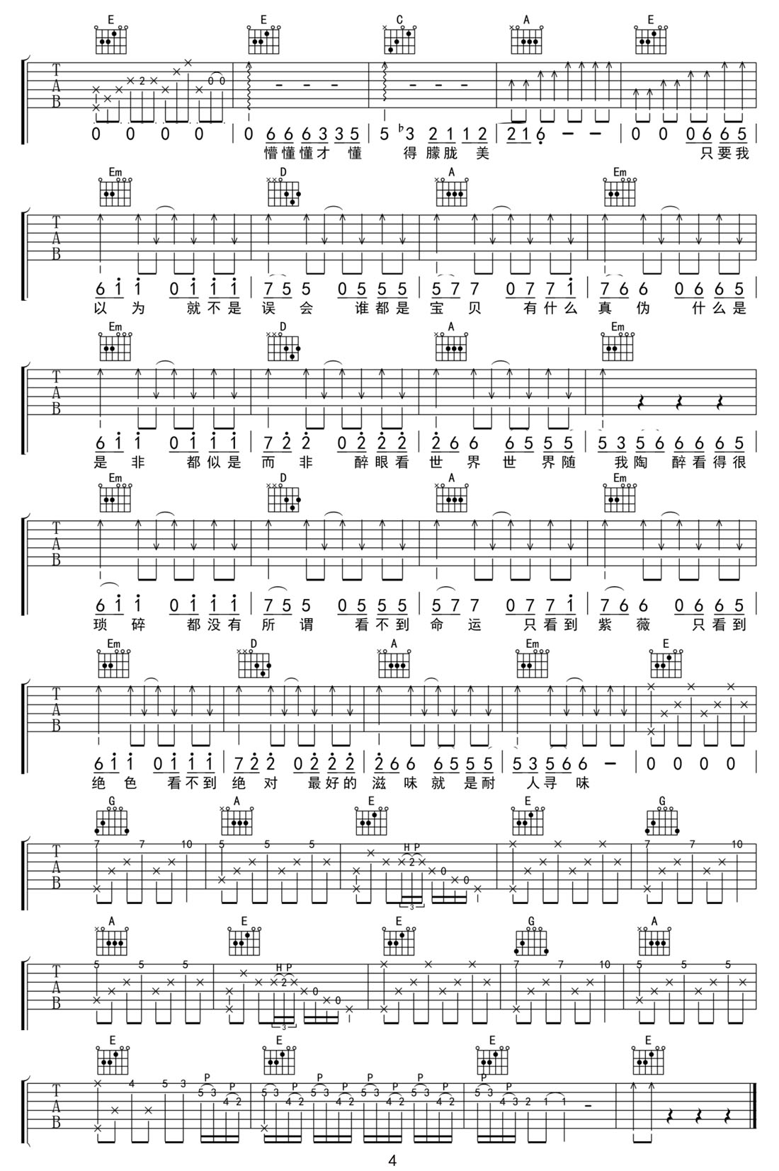 不醉不会吉他谱4-田馥甄