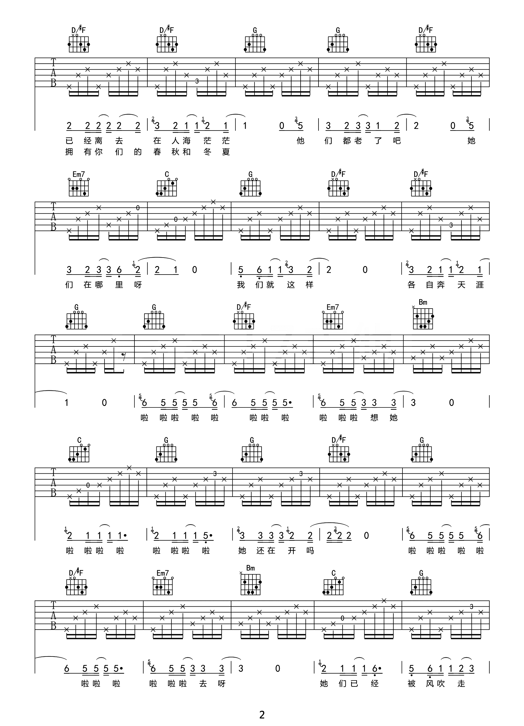 那些花儿吉他谱2-朴树