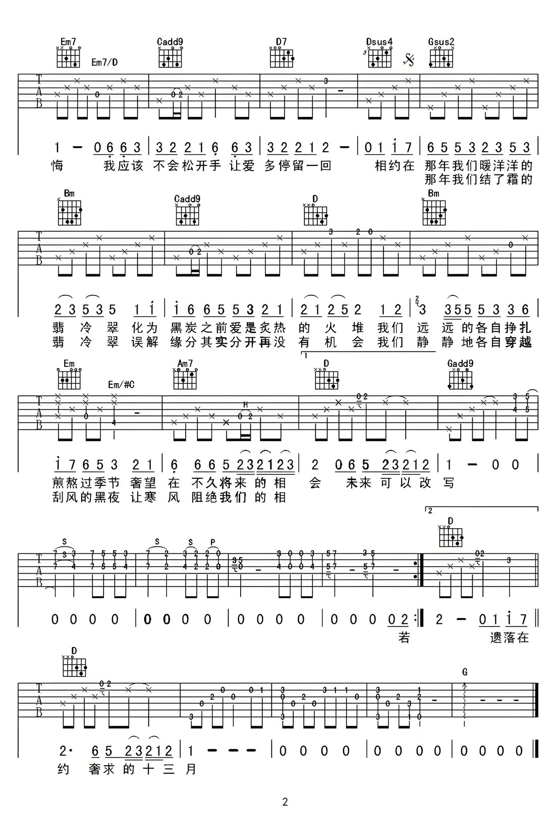 我们的翡冷翠吉他谱2-周传雄