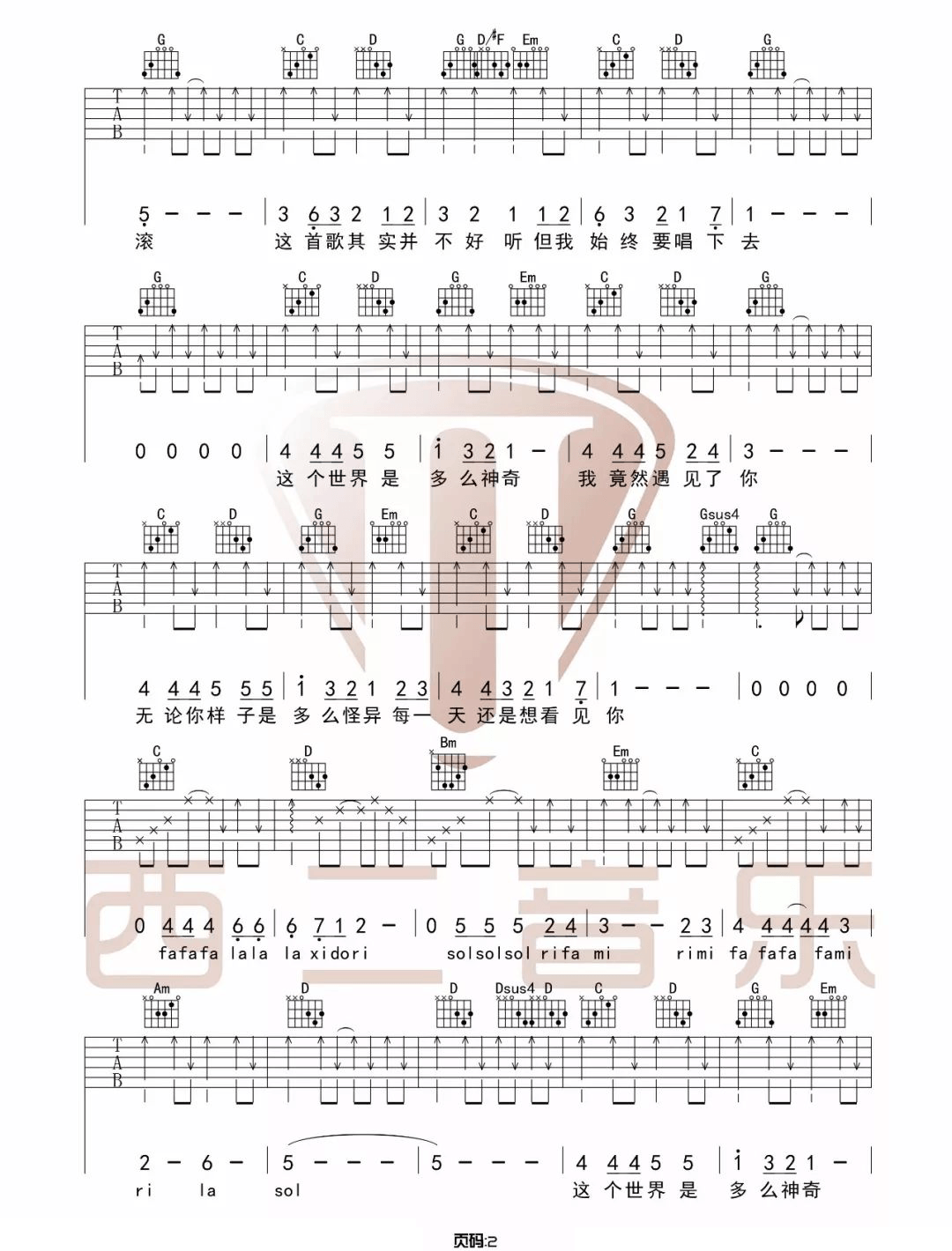 无论你多怪异我还是会喜欢你吉他谱2-江惠莲